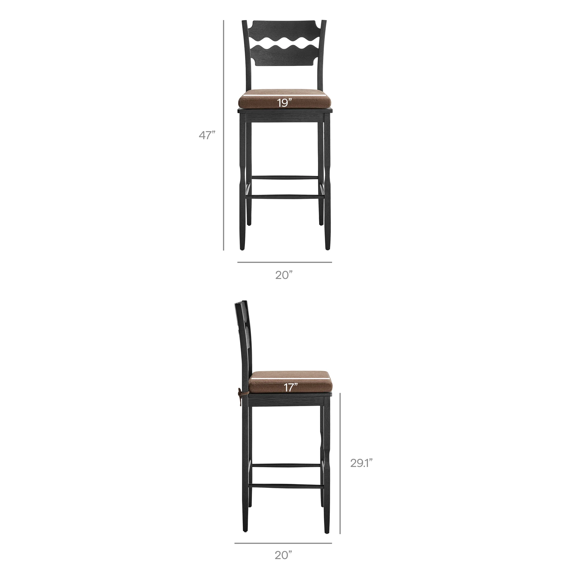 Jax Oak Wood Bar Stool With Wavy Razor Back and Cushion by Modway - Image 10