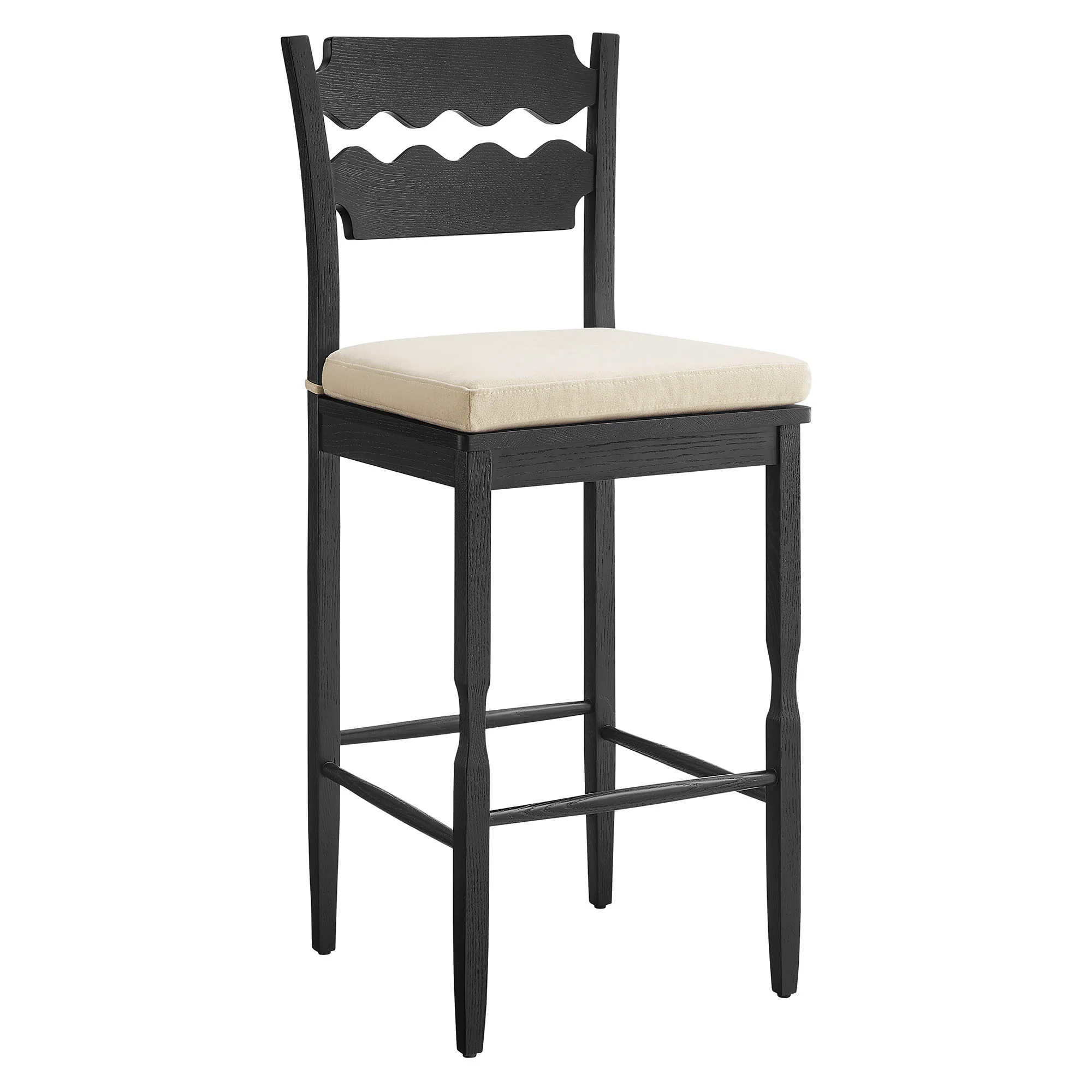Jax Oak Wood Bar Stool With Wavy Razor Back and Cushion by Modway - Image 11