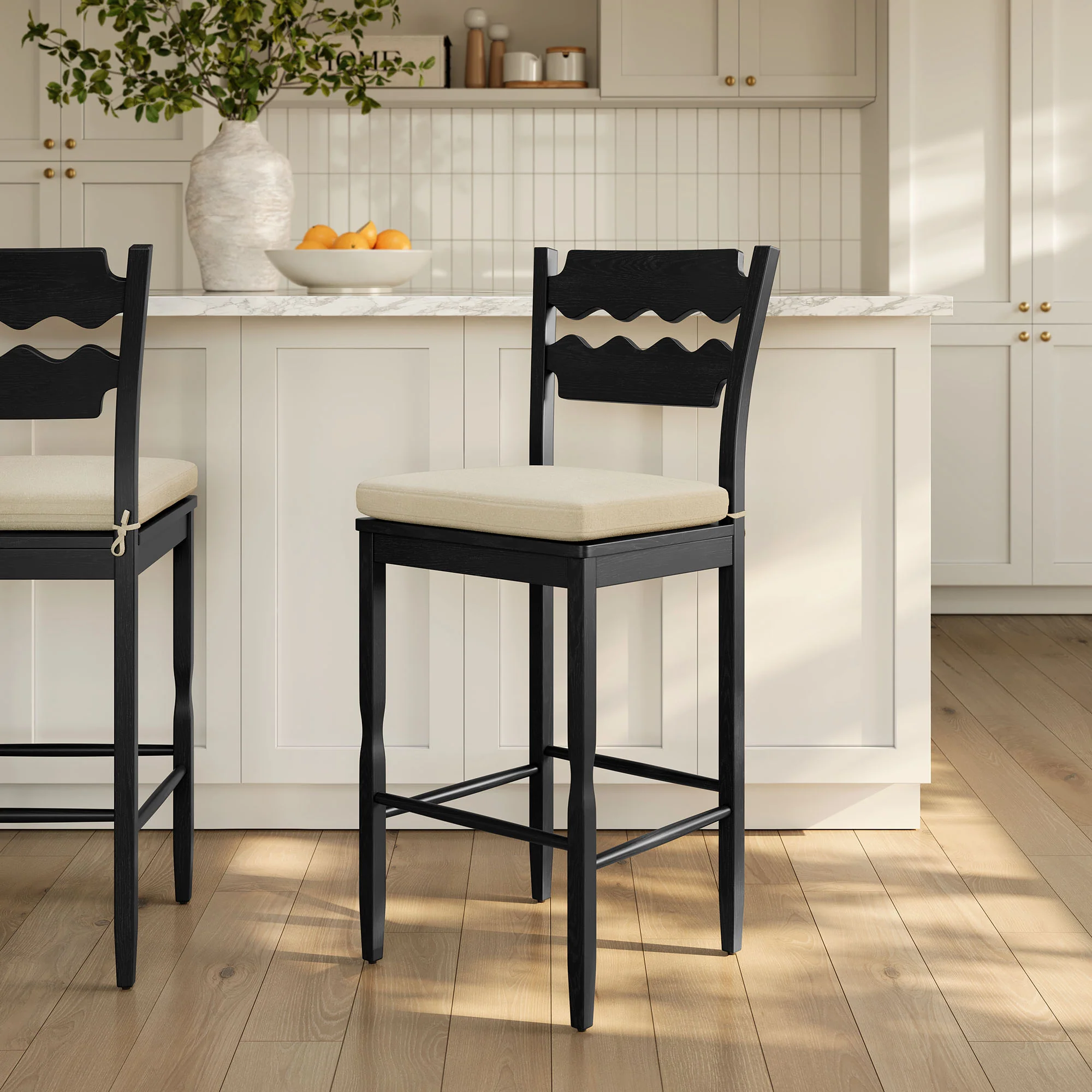 Jax Oak Wood Bar Stool With Wavy Razor Back and Cushion by Modway - Image 18