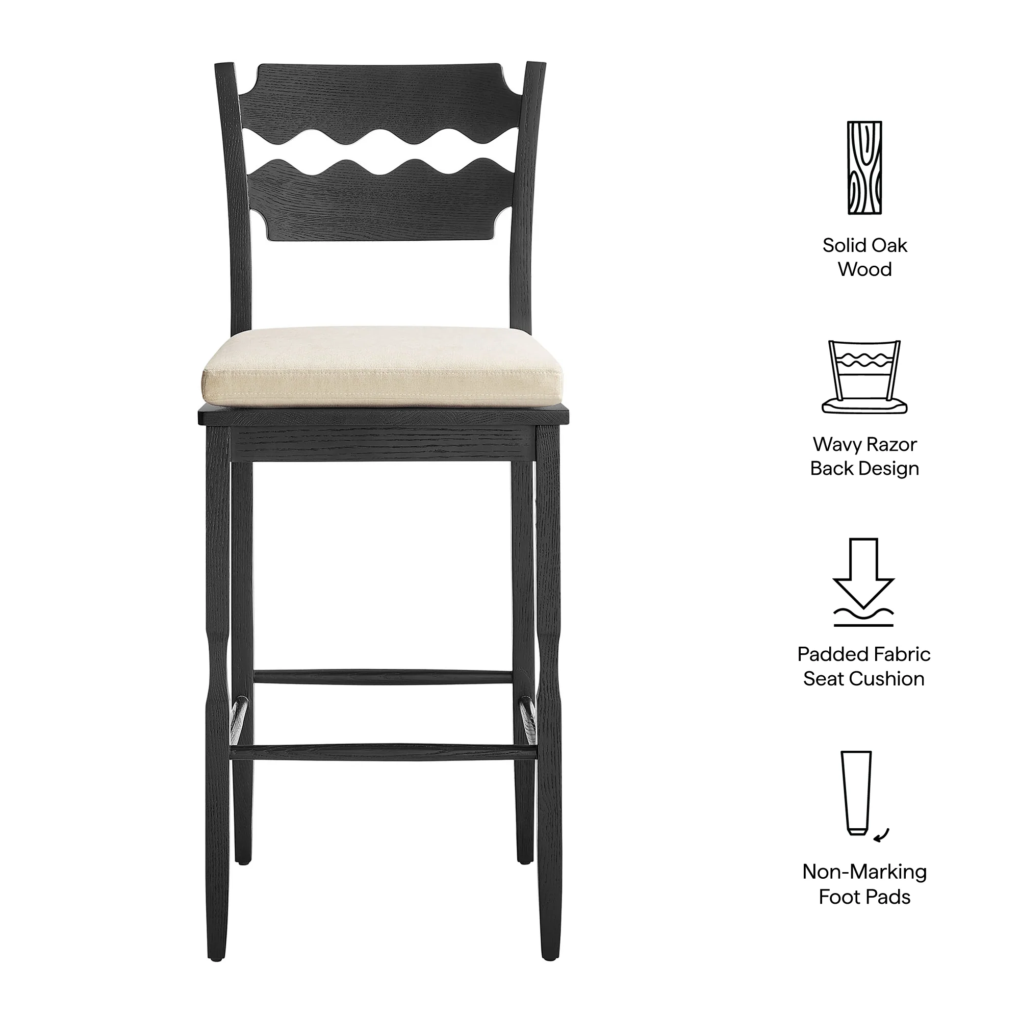 Jax Oak Wood Bar Stool With Wavy Razor Back and Cushion by Modway - Image 19
