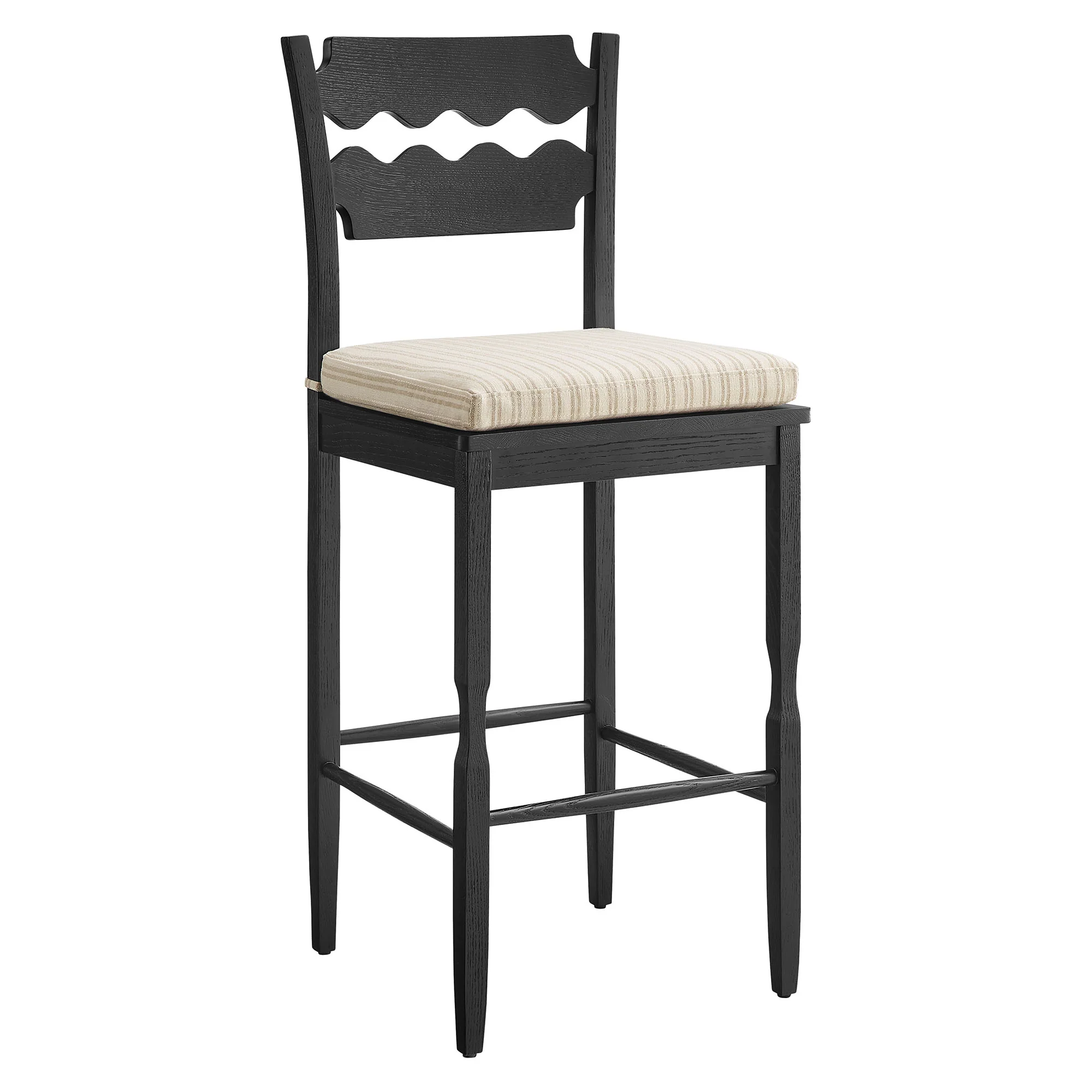 Jax Oak Wood Bar Stool With Wavy Razor Back and Cushion by Modway - Image 21
