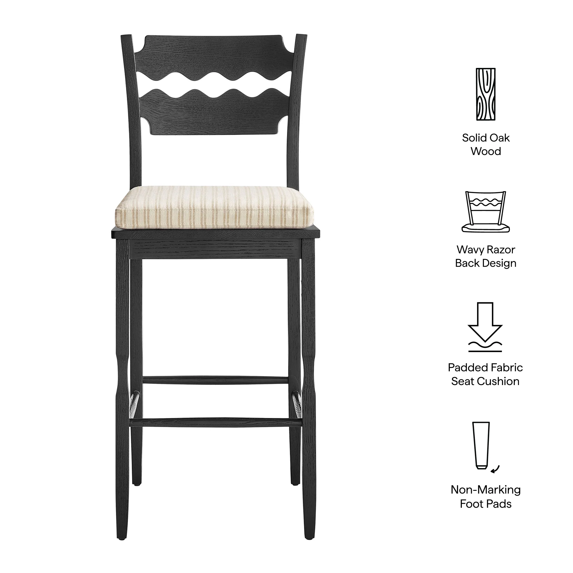 Jax Oak Wood Bar Stool With Wavy Razor Back and Cushion by Modway - Image 29