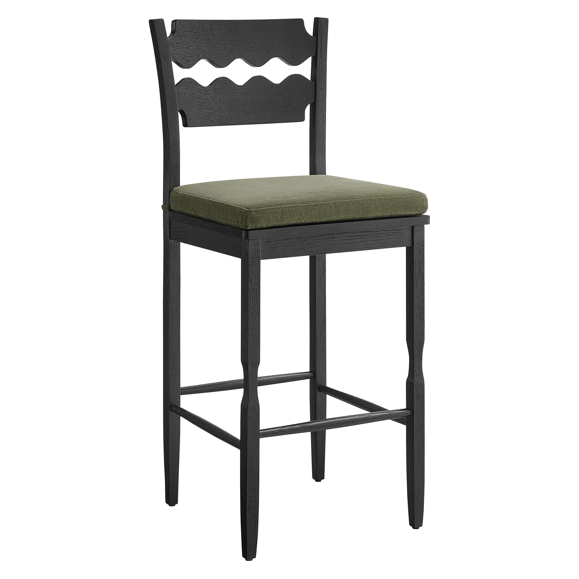 Jax Oak Wood Bar Stool With Wavy Razor Back and Cushion by Modway - Image 31