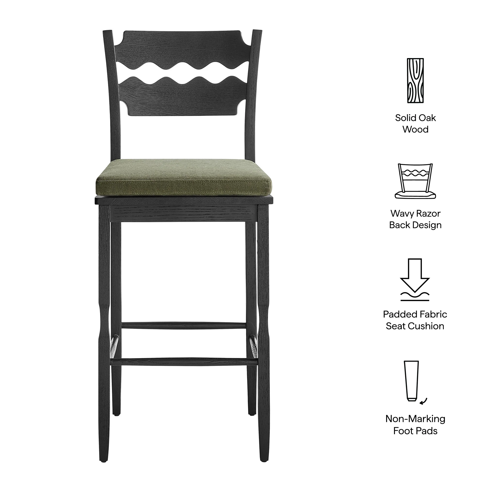Jax Oak Wood Bar Stool With Wavy Razor Back and Cushion by Modway - Image 39