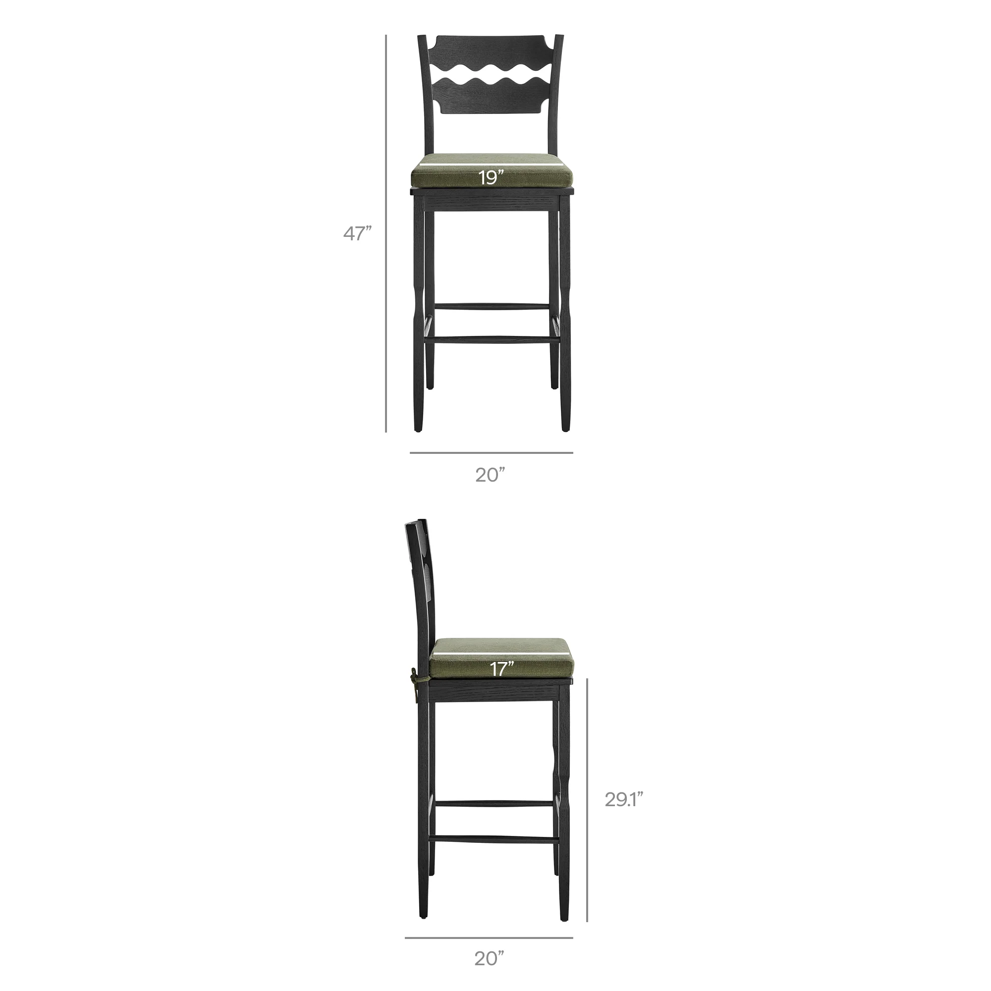 Jax Oak Wood Bar Stool With Wavy Razor Back and Cushion by Modway - Image 40