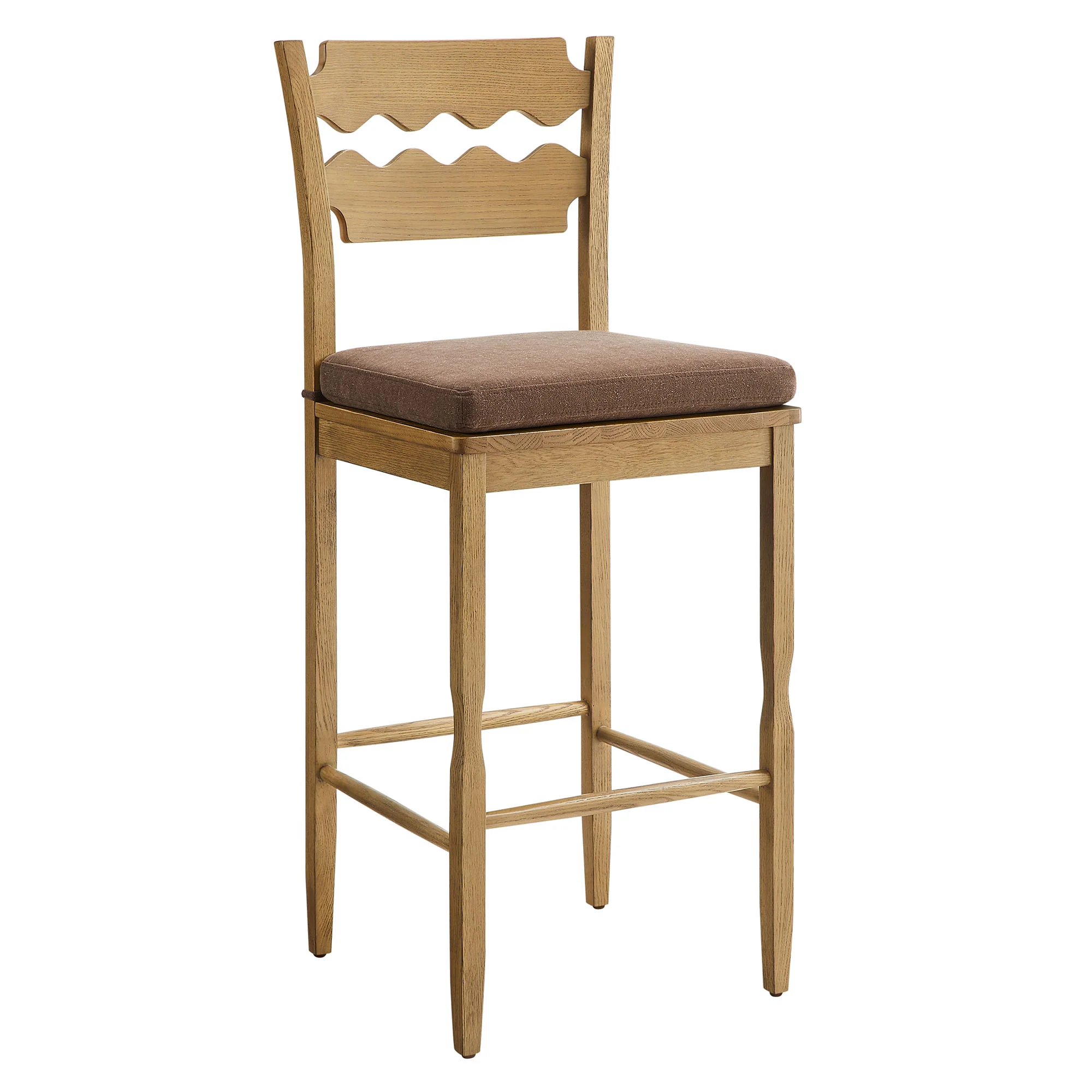 Jax Oak Wood Bar Stool With Wavy Razor Back and Cushion by Modway - Image 41