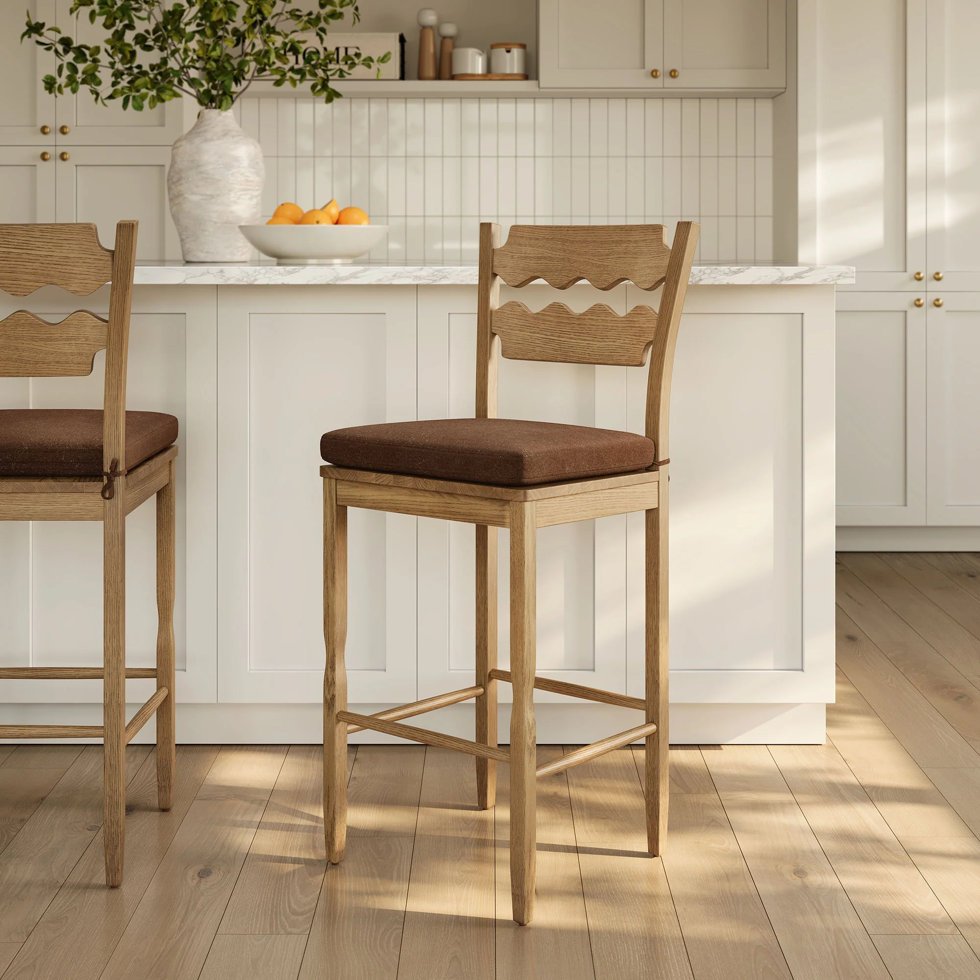 Jax Oak Wood Bar Stool With Wavy Razor Back and Cushion by Modway - Image 48