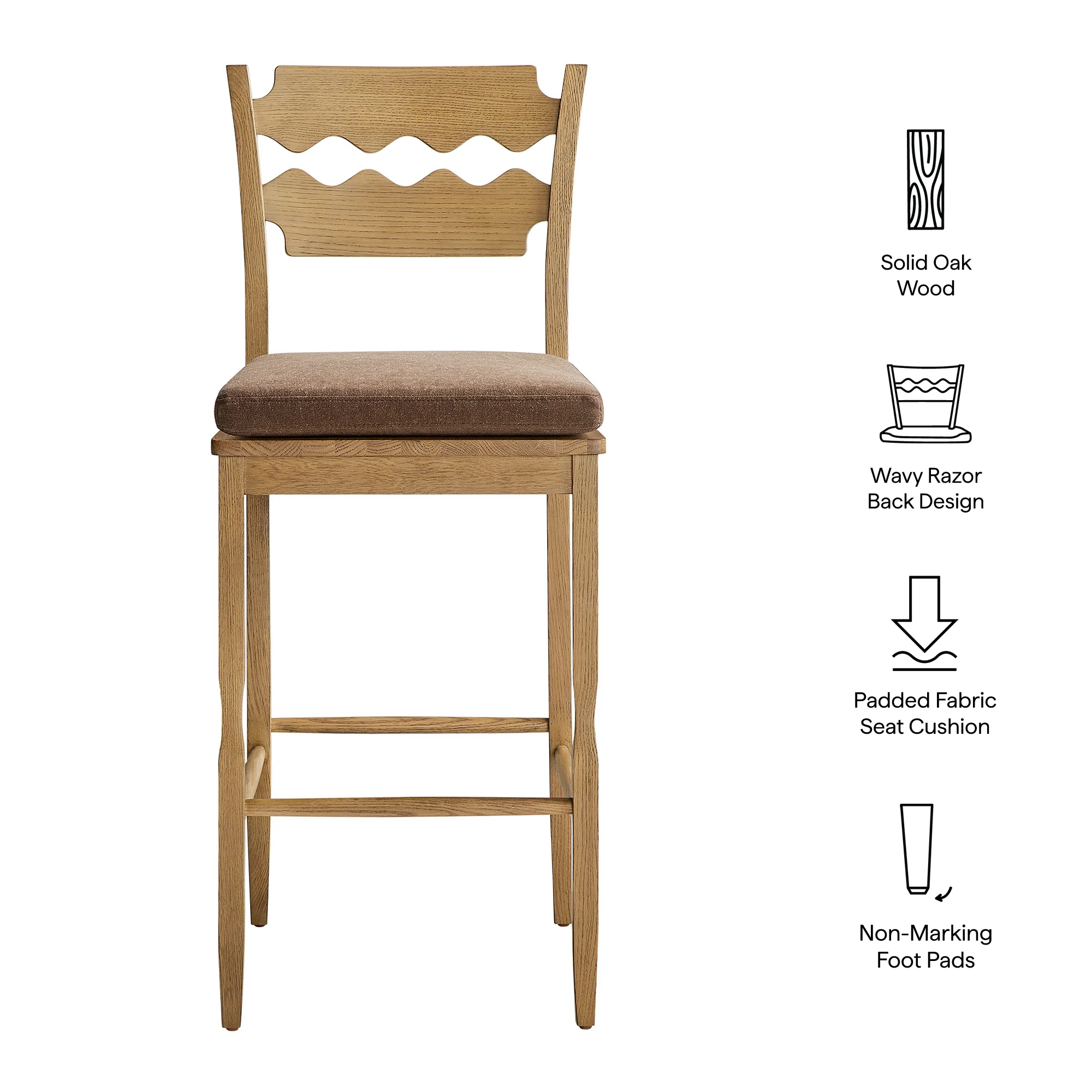 Jax Oak Wood Bar Stool With Wavy Razor Back and Cushion by Modway - Image 49