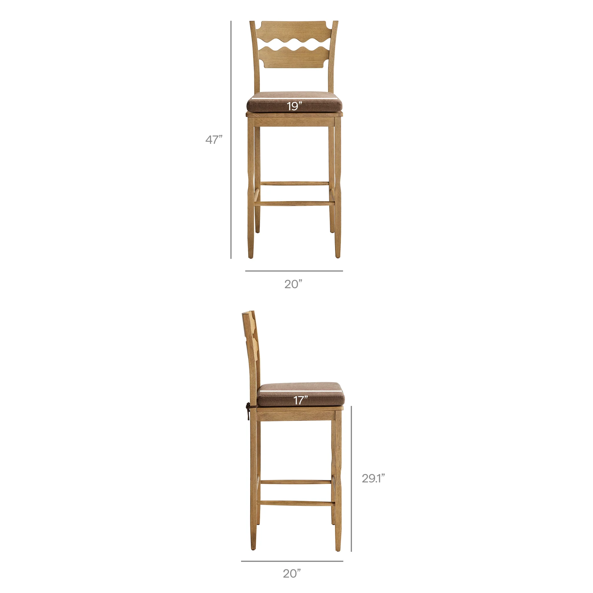 Jax Oak Wood Bar Stool With Wavy Razor Back and Cushion by Modway - Image 50