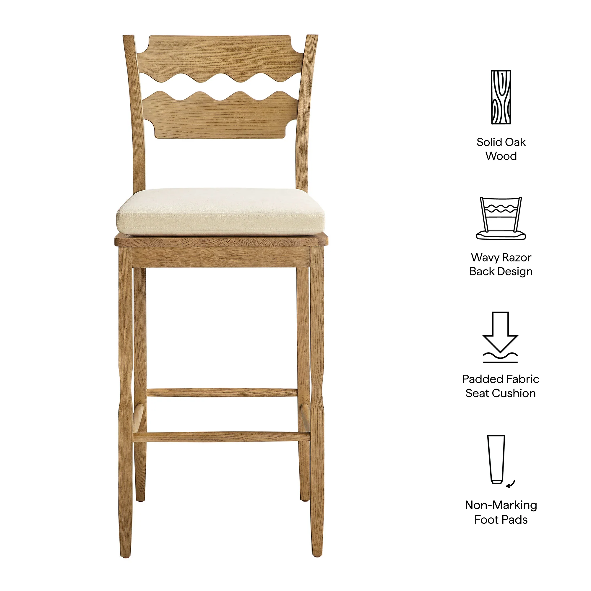 Jax Oak Wood Bar Stool With Wavy Razor Back and Cushion by Modway - Image 59