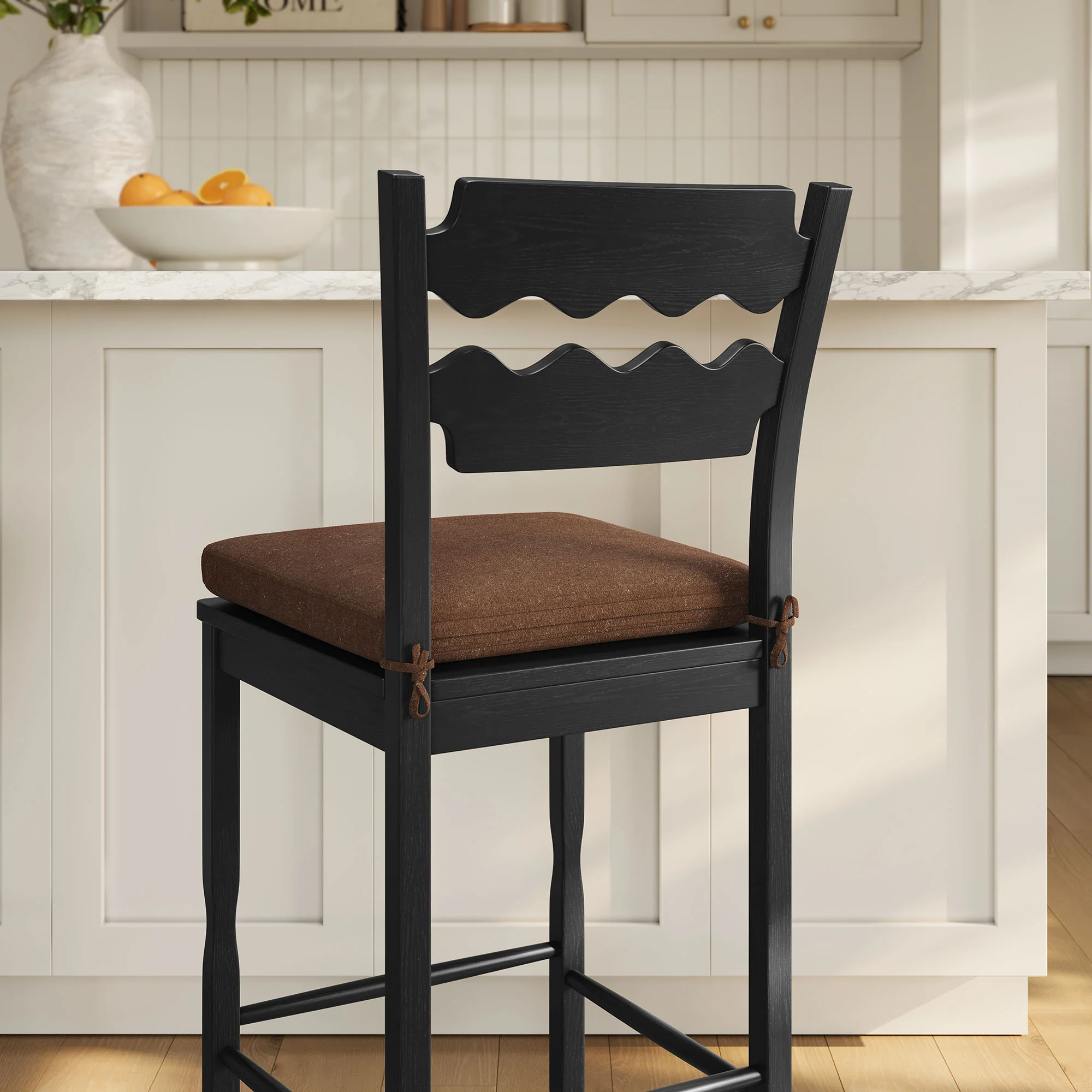 Jax Oak Wood Bar Stool With Wavy Razor Back and Cushion by Modway - Image 7