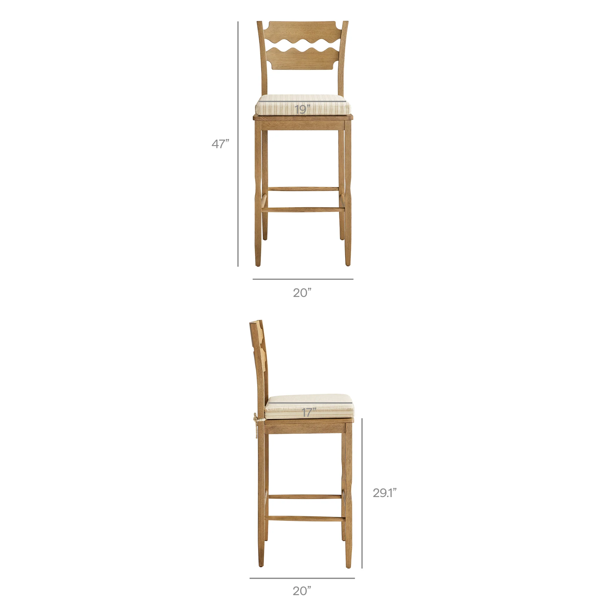 Jax Oak Wood Bar Stool With Wavy Razor Back and Cushion by Modway - Image 70