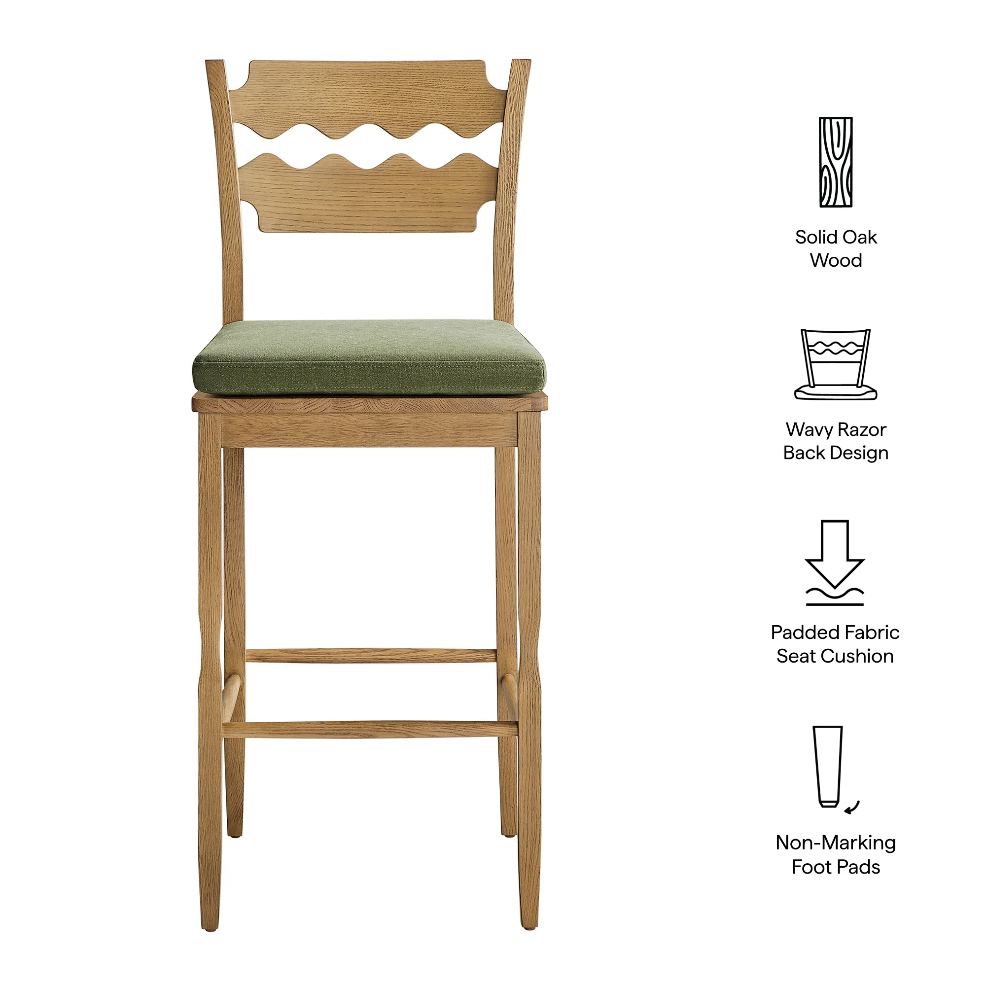 Jax Oak Wood Bar Stool With Wavy Razor Back and Cushion by Modway - Image 79