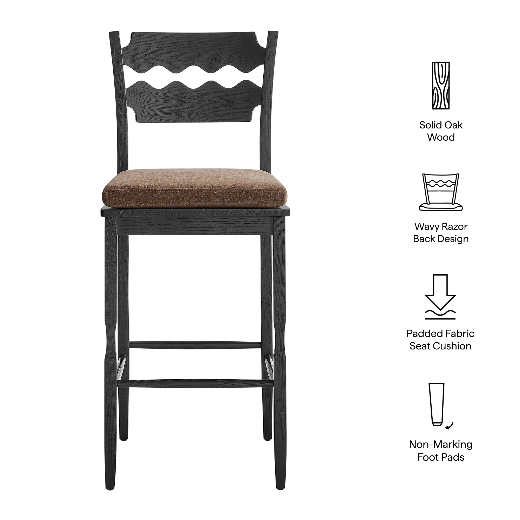 Jax Oak Wood Bar Stool With Wavy Razor Back and Cushion by Modway - Image 9
