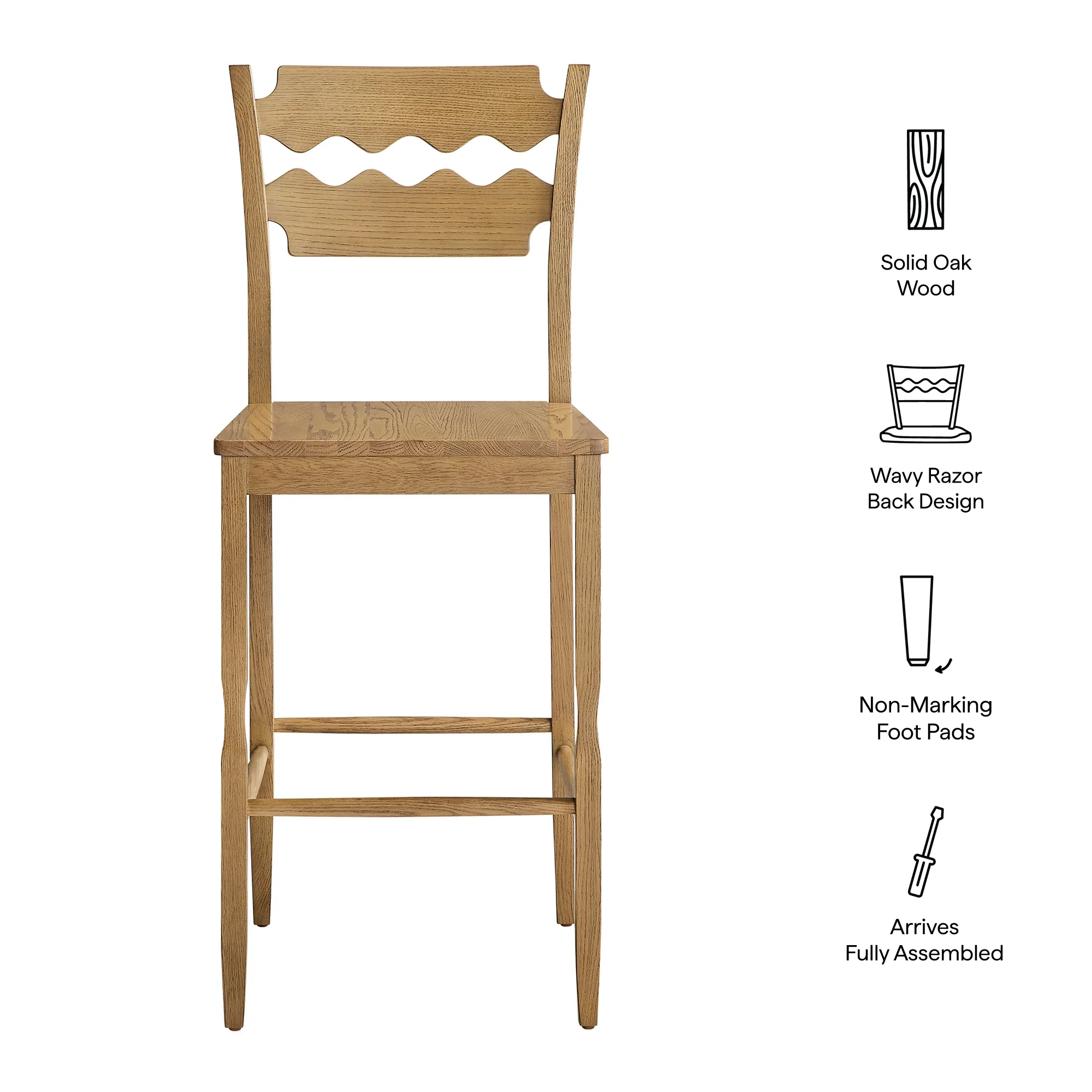 Jax Oak Wood Bar Stool With Wavy Razor Back by Modway - Image 19