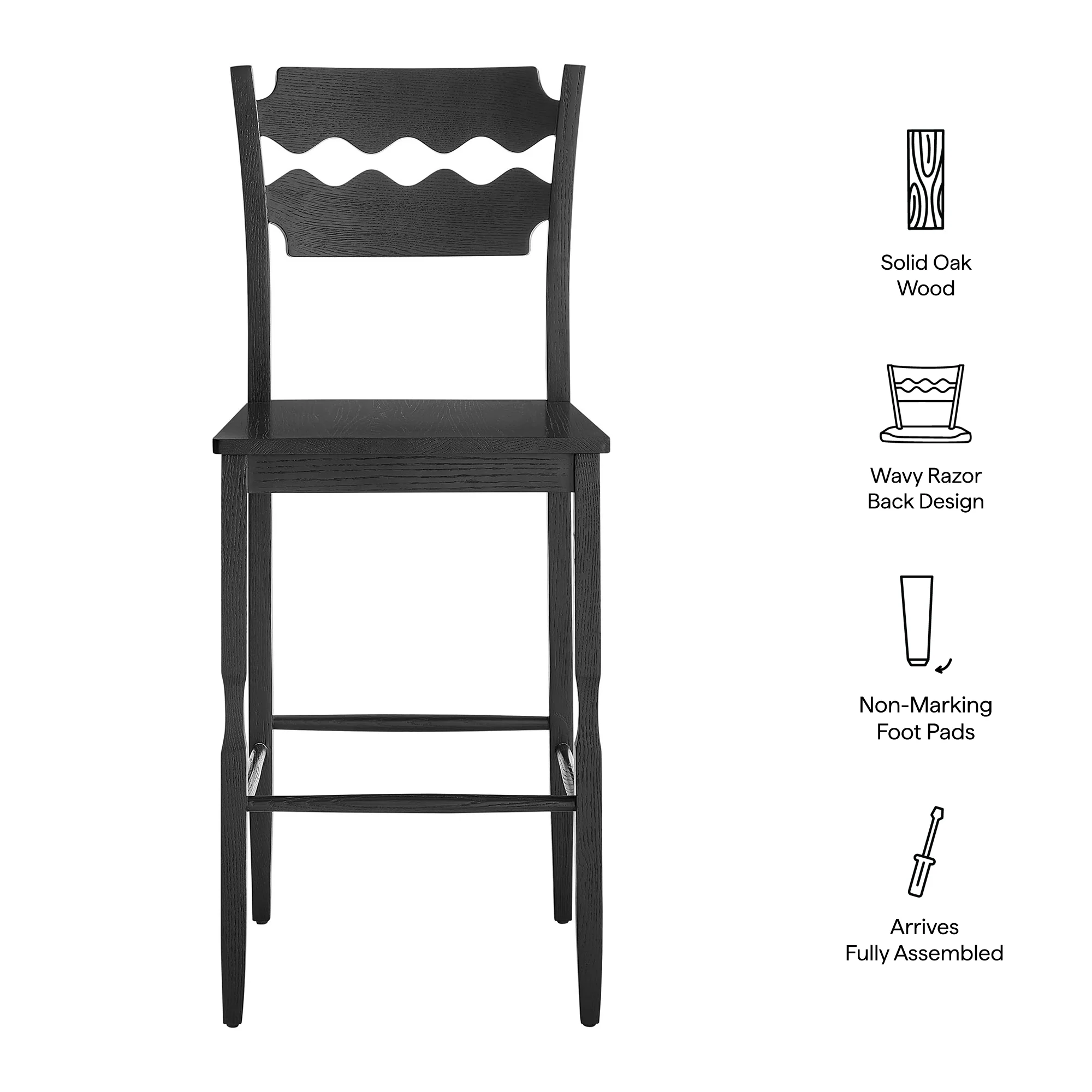 Jax Oak Wood Bar Stool With Wavy Razor Back by Modway - Image 9