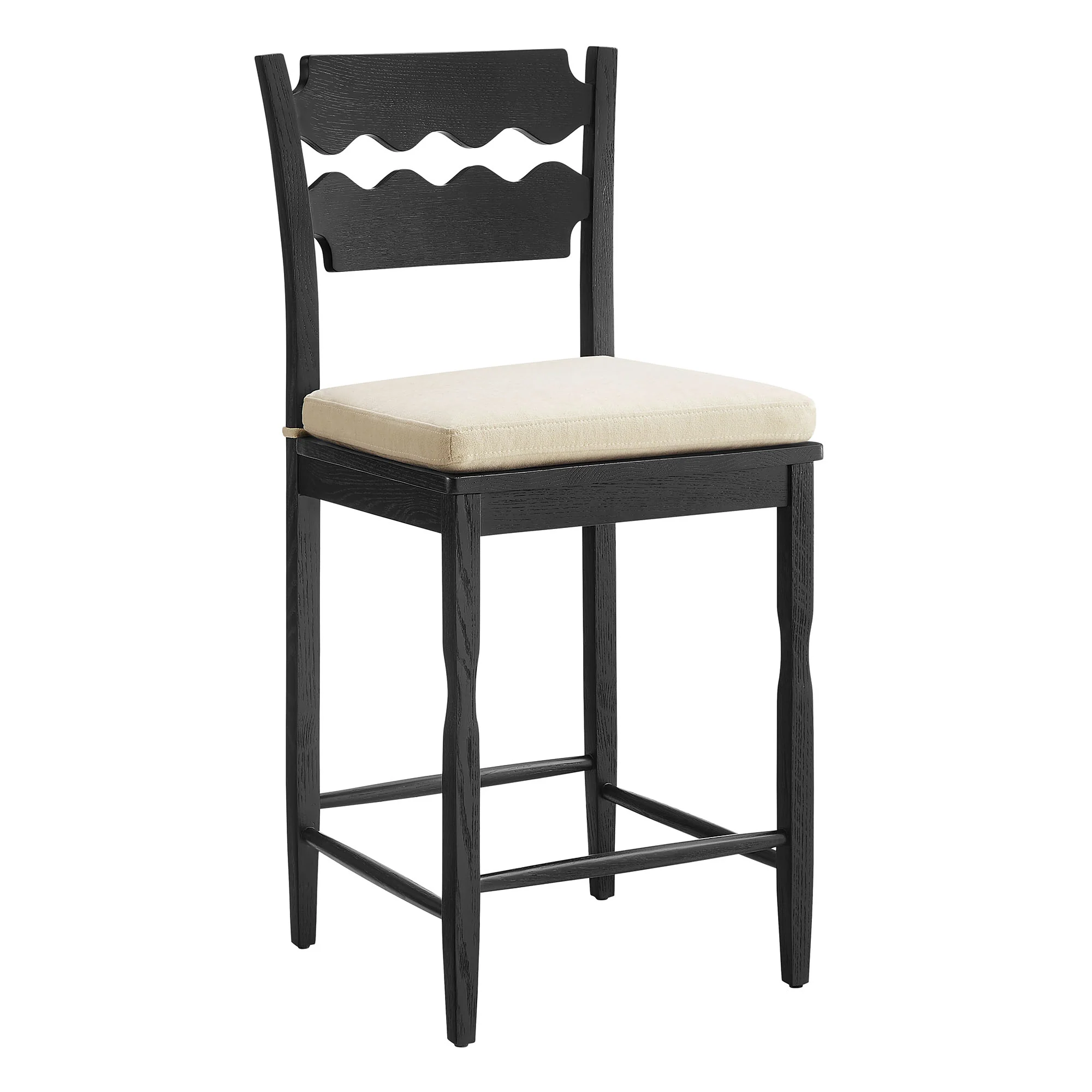 Jax Oak Wood Counter Stool With Wavy Razor Back and Cushion by Modway - Image 11