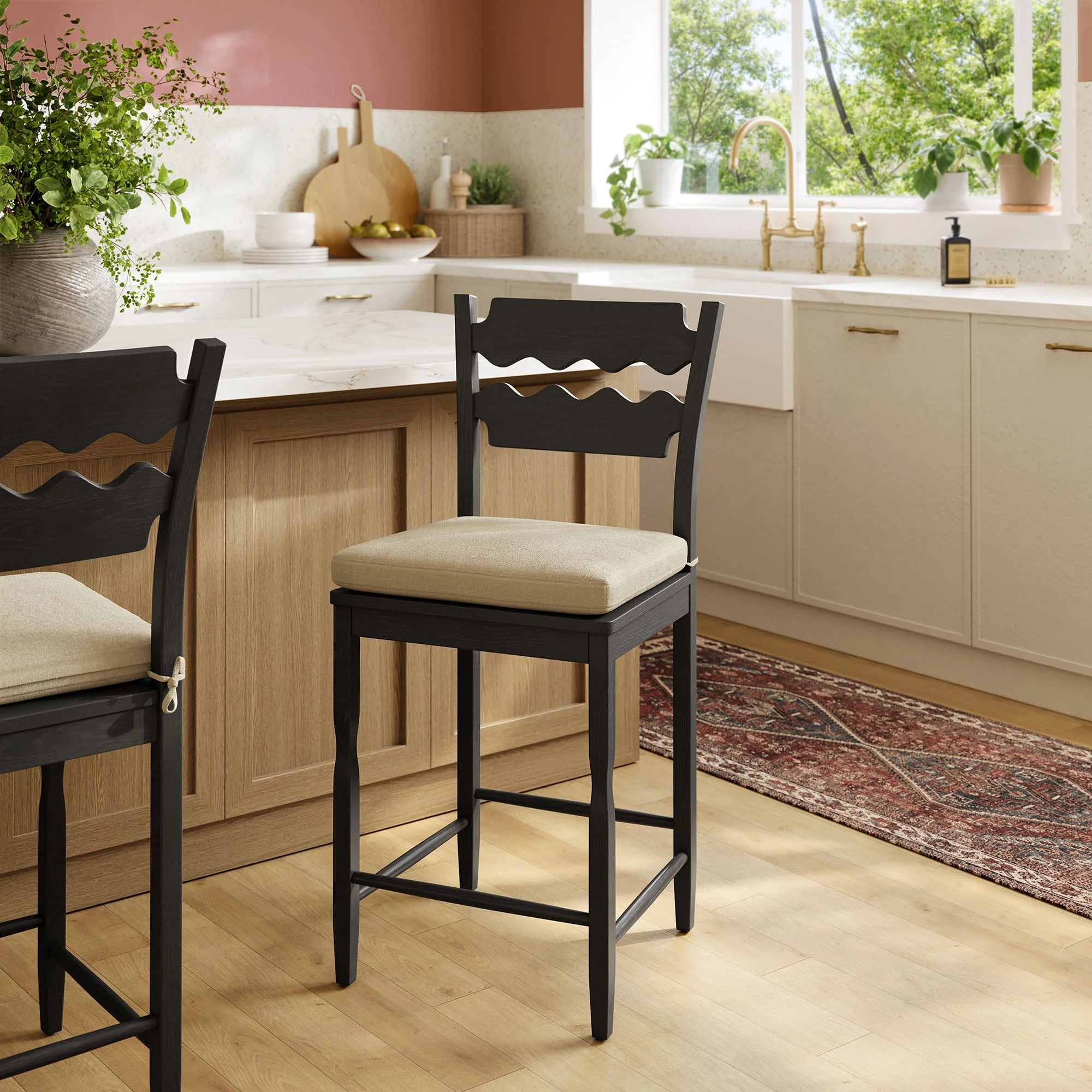 Jax Oak Wood Counter Stool With Wavy Razor Back and Cushion by Modway - Image 18