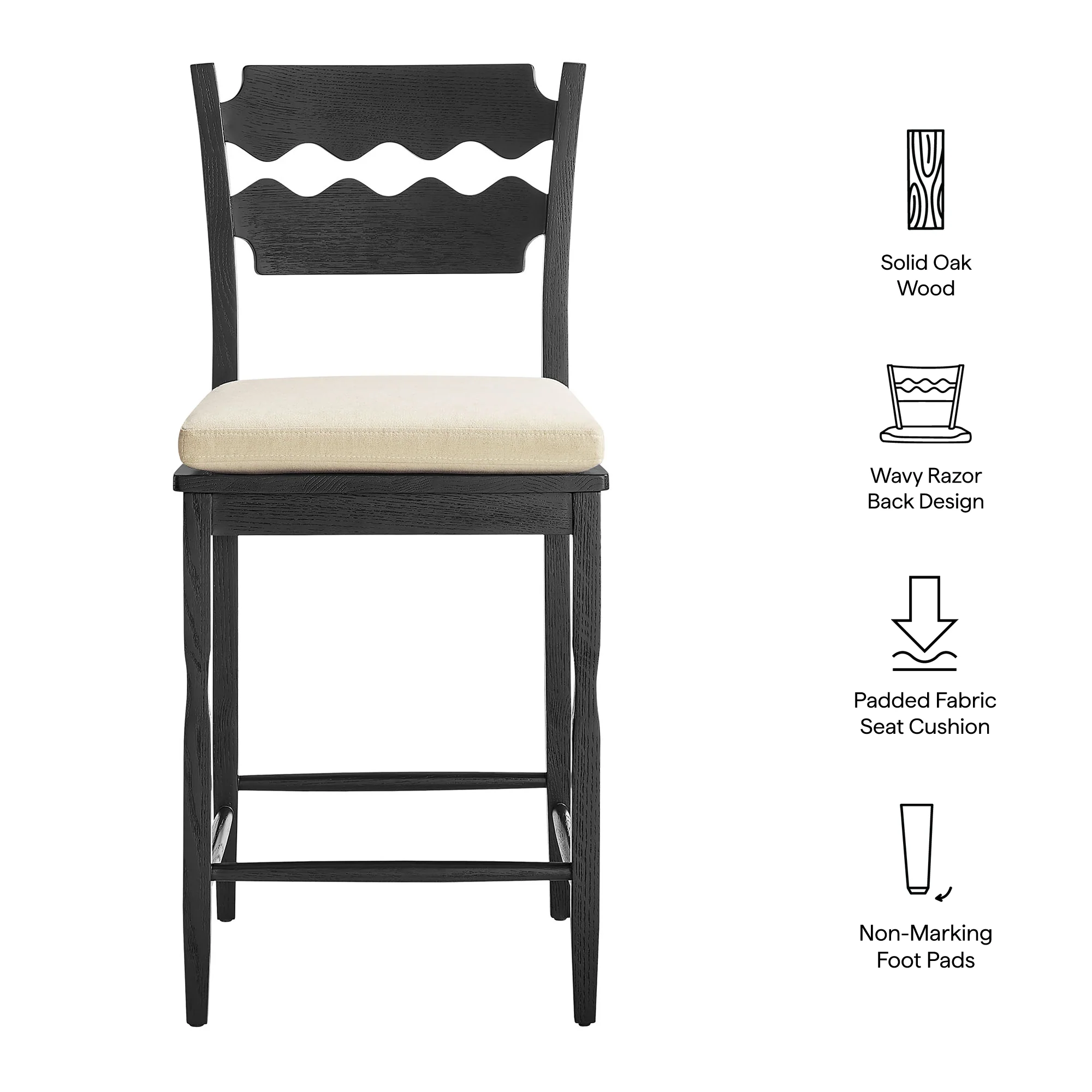 Jax Oak Wood Counter Stool With Wavy Razor Back and Cushion by Modway - Image 19