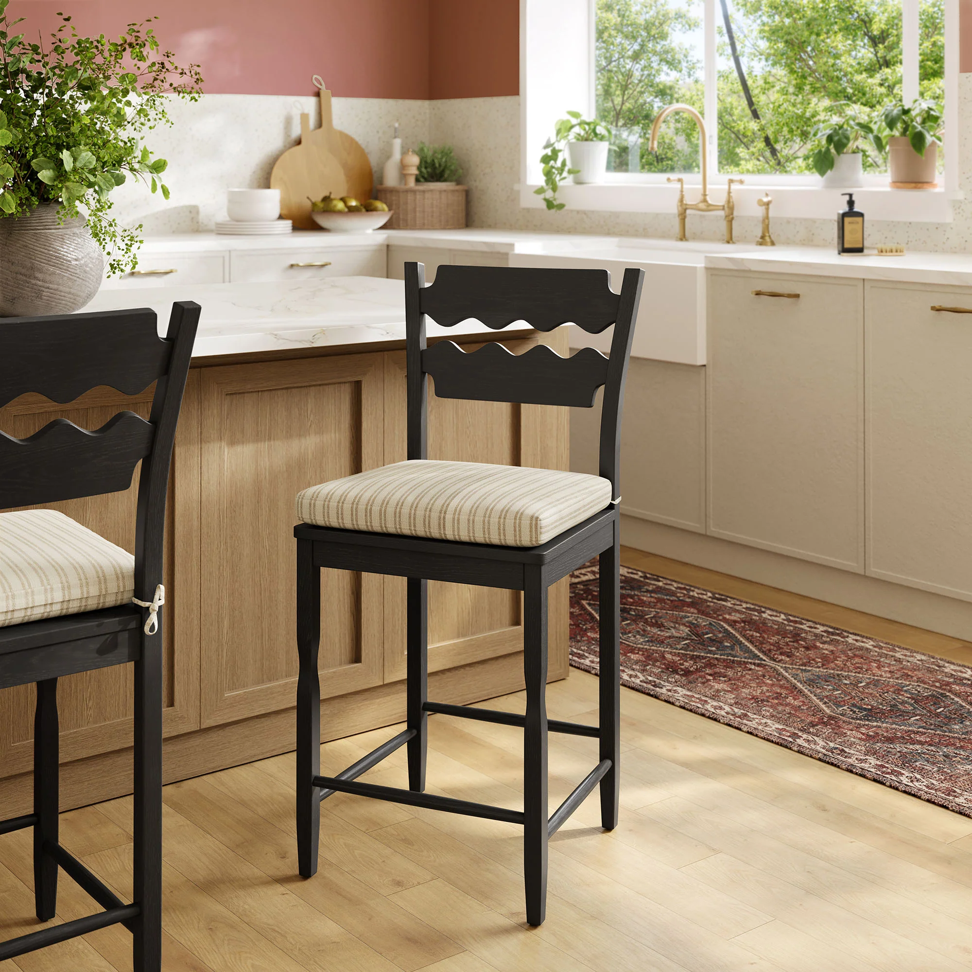 Jax Oak Wood Counter Stool With Wavy Razor Back and Cushion by Modway - Image 28