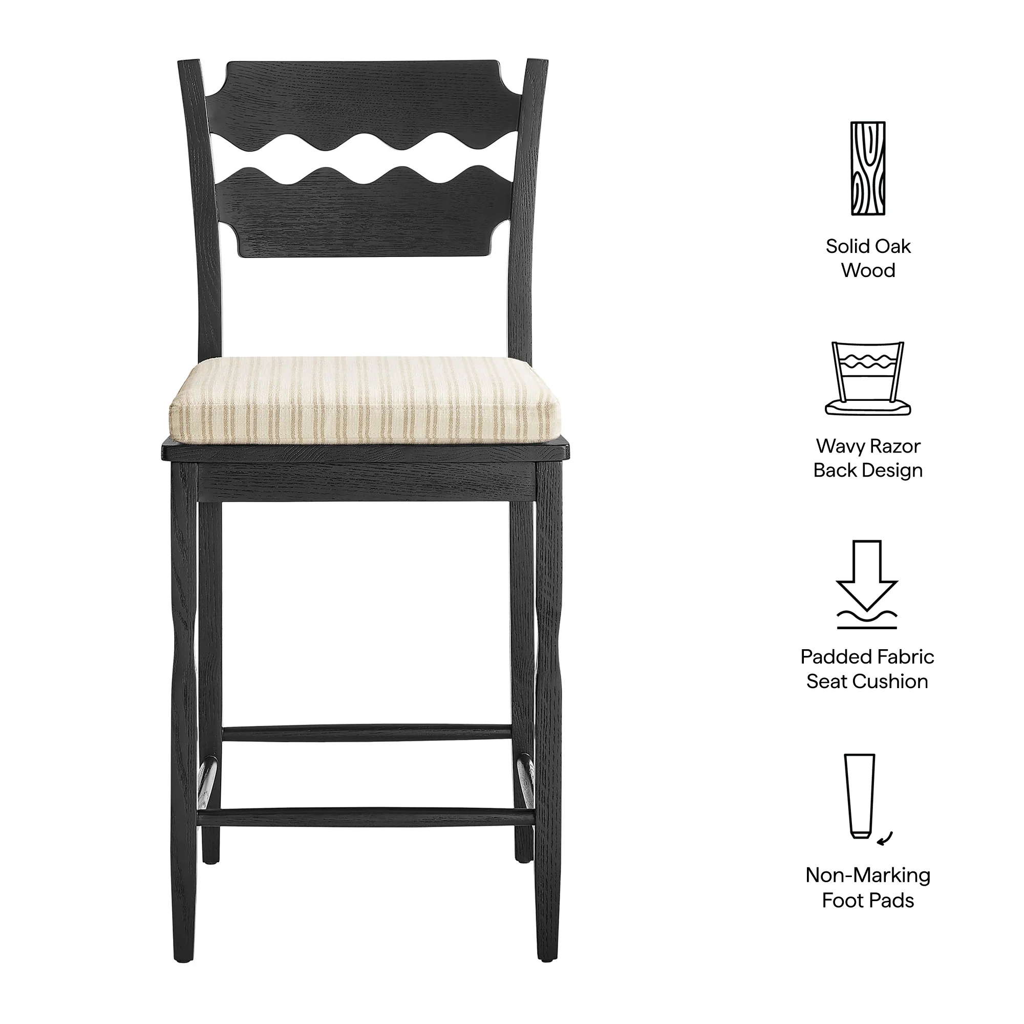 Jax Oak Wood Counter Stool With Wavy Razor Back and Cushion by Modway - Image 29