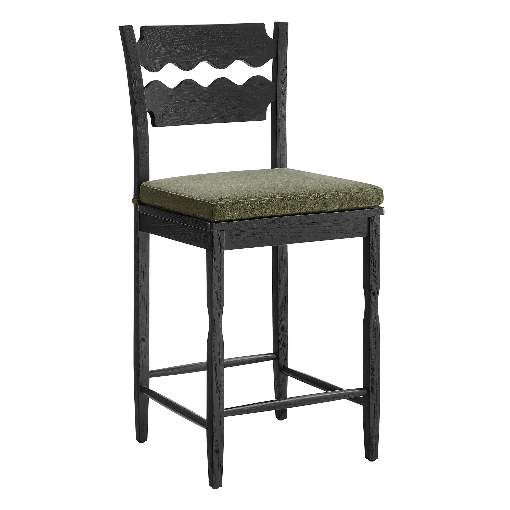 Jax Oak Wood Counter Stool With Wavy Razor Back and Cushion by Modway - Image 31