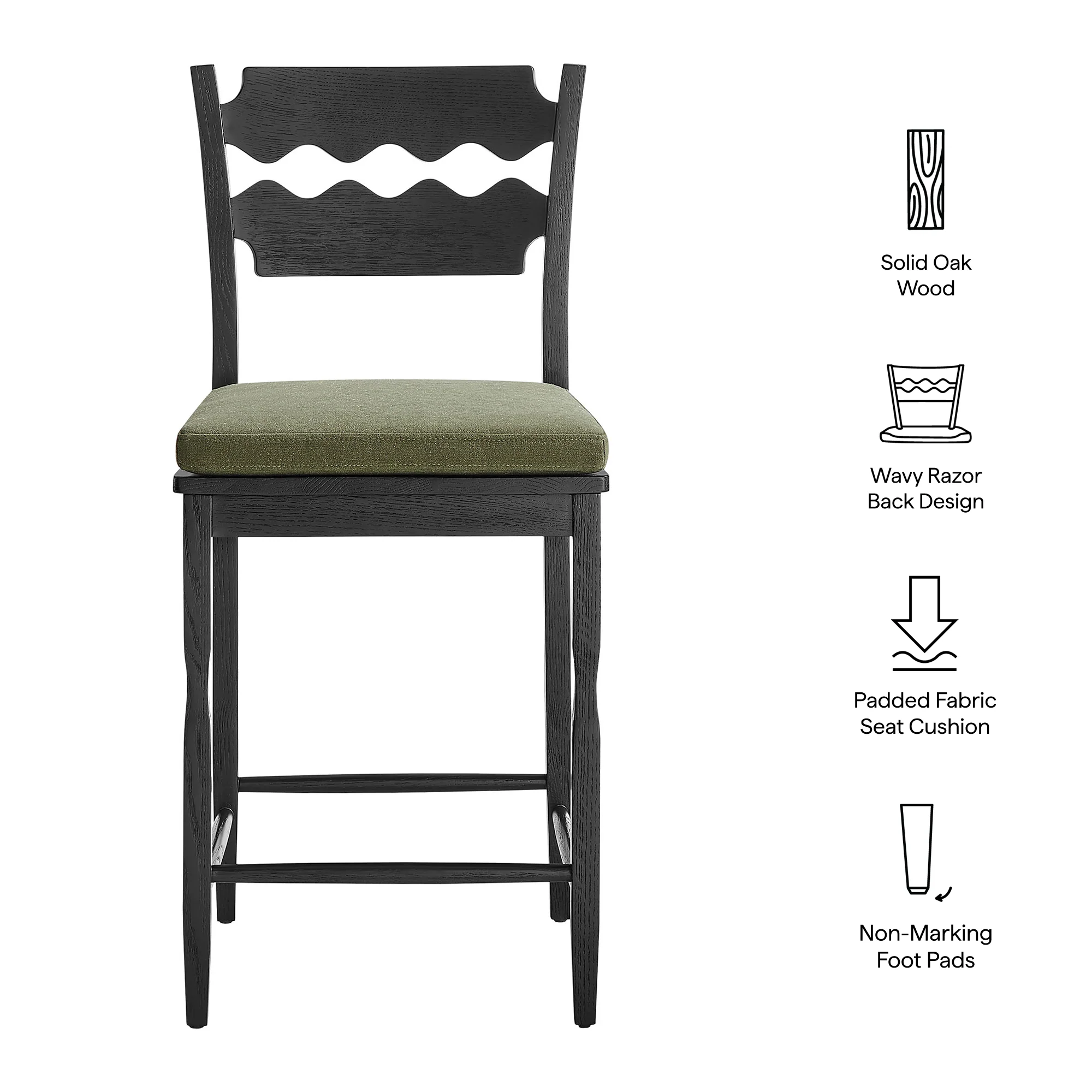 Jax Oak Wood Counter Stool With Wavy Razor Back and Cushion by Modway - Image 39