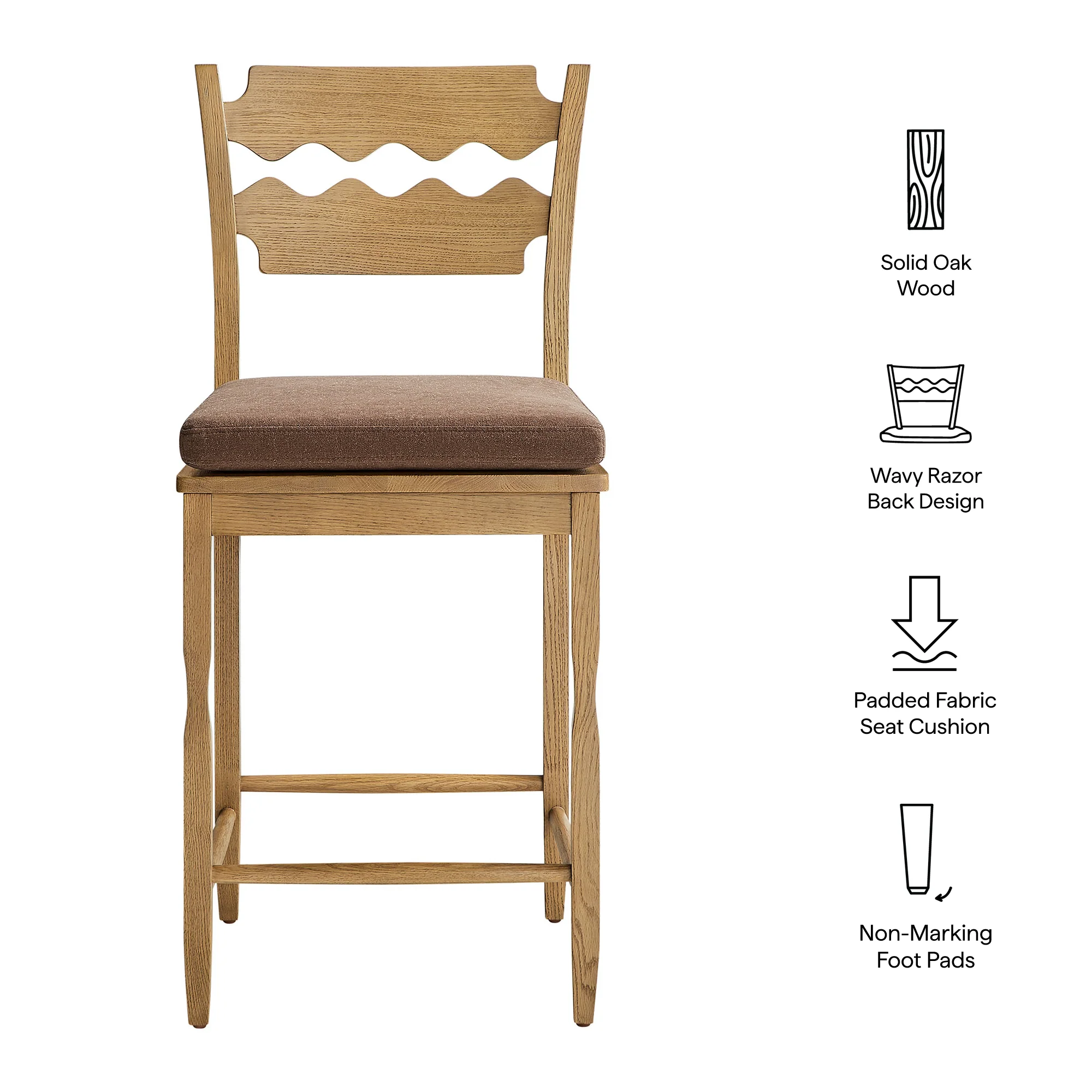 Jax Oak Wood Counter Stool With Wavy Razor Back and Cushion by Modway - Image 49