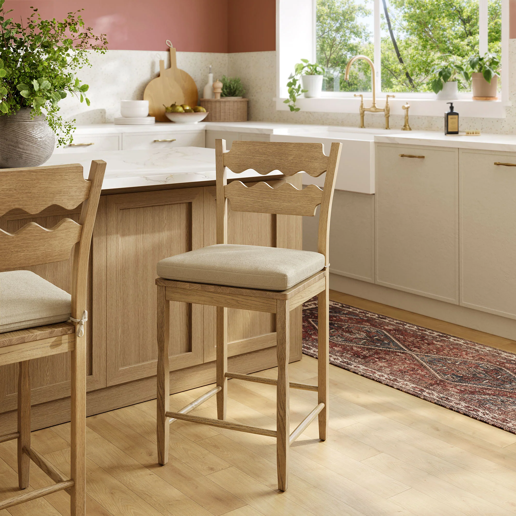 Jax Oak Wood Counter Stool With Wavy Razor Back and Cushion by Modway - Image 58