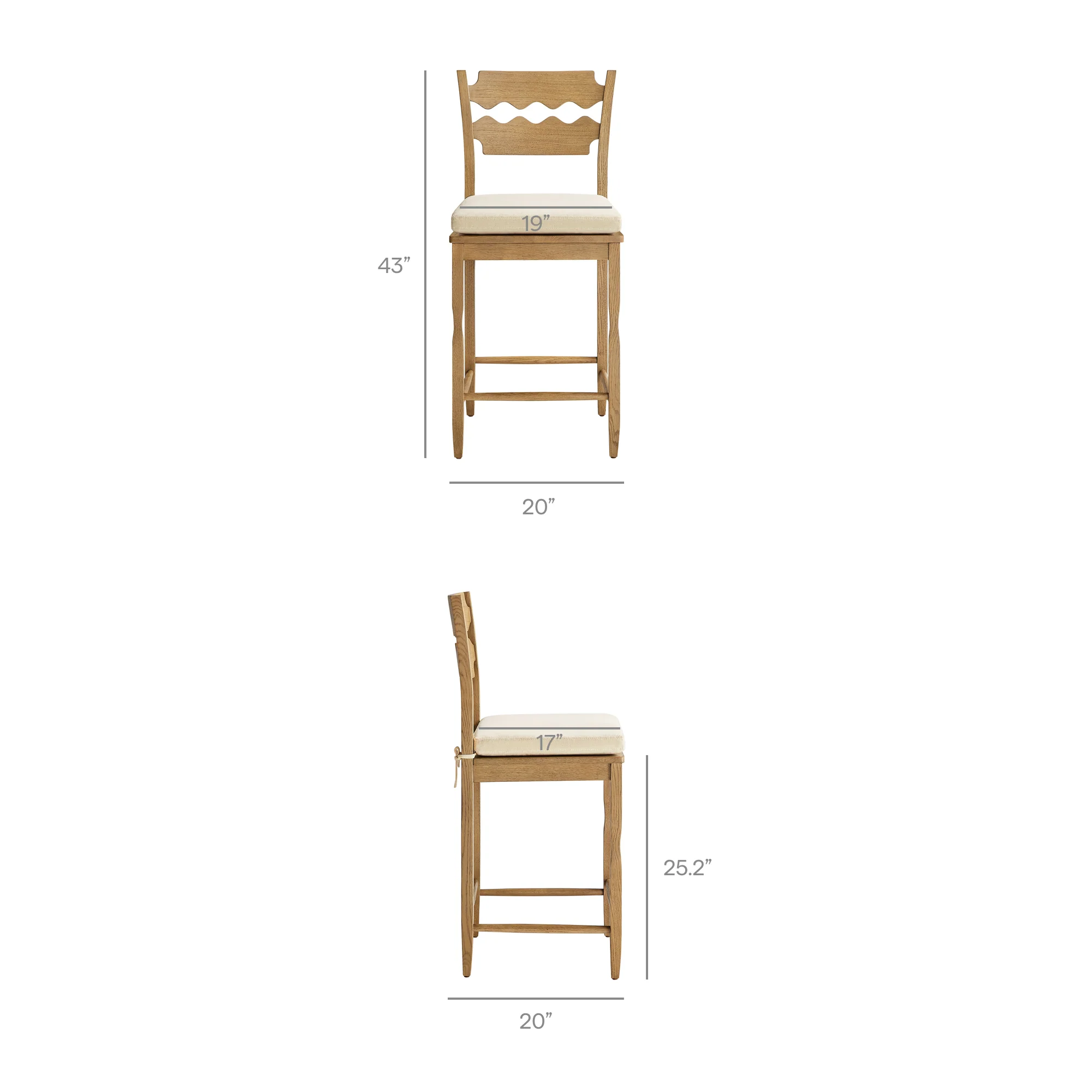 Jax Oak Wood Counter Stool With Wavy Razor Back and Cushion by Modway - Image 60