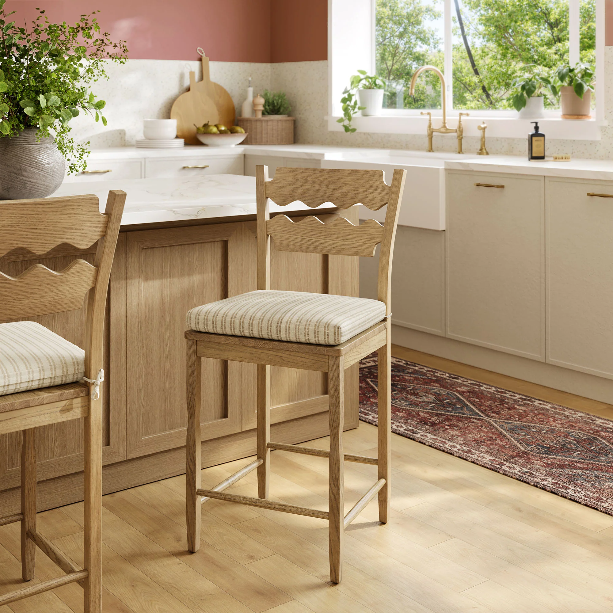 Jax Oak Wood Counter Stool With Wavy Razor Back and Cushion by Modway - Image 68