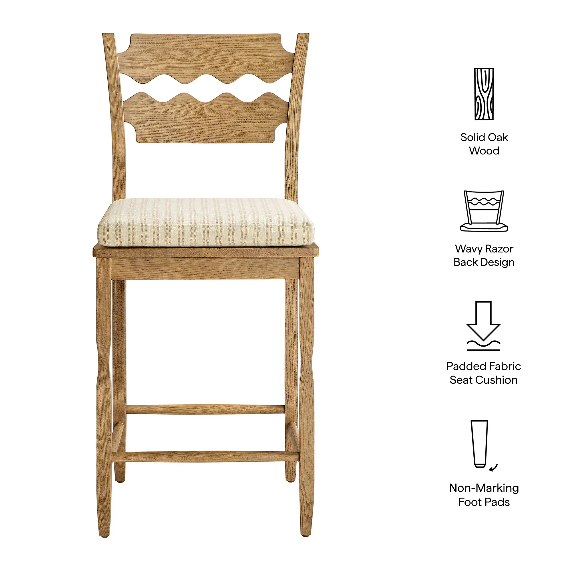 Jax Oak Wood Counter Stool With Wavy Razor Back and Cushion by Modway - Image 69