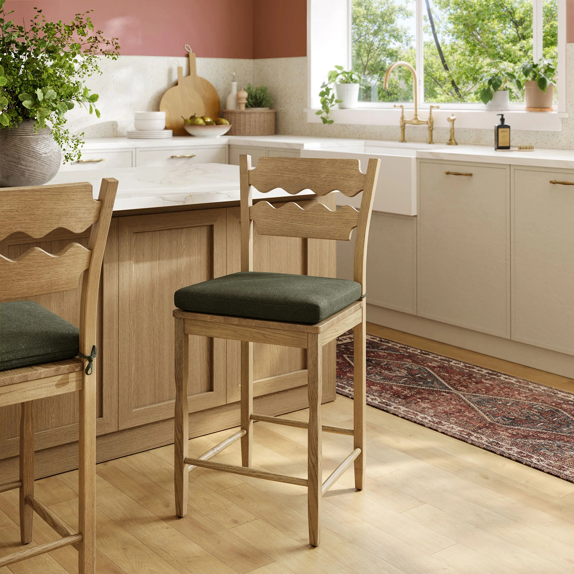 Jax Oak Wood Counter Stool With Wavy Razor Back and Cushion by Modway - Image 78