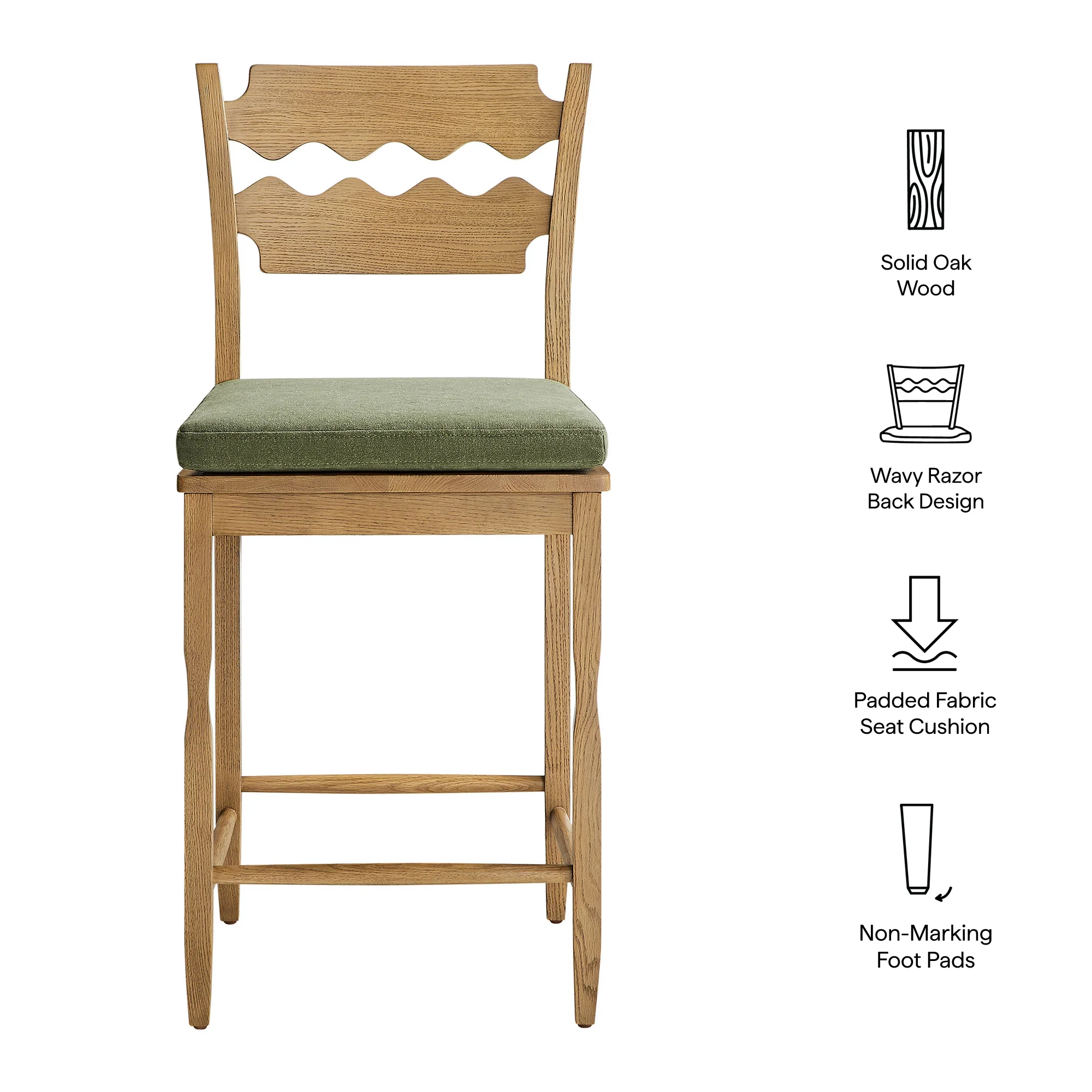Jax Oak Wood Counter Stool With Wavy Razor Back and Cushion by Modway - Image 79