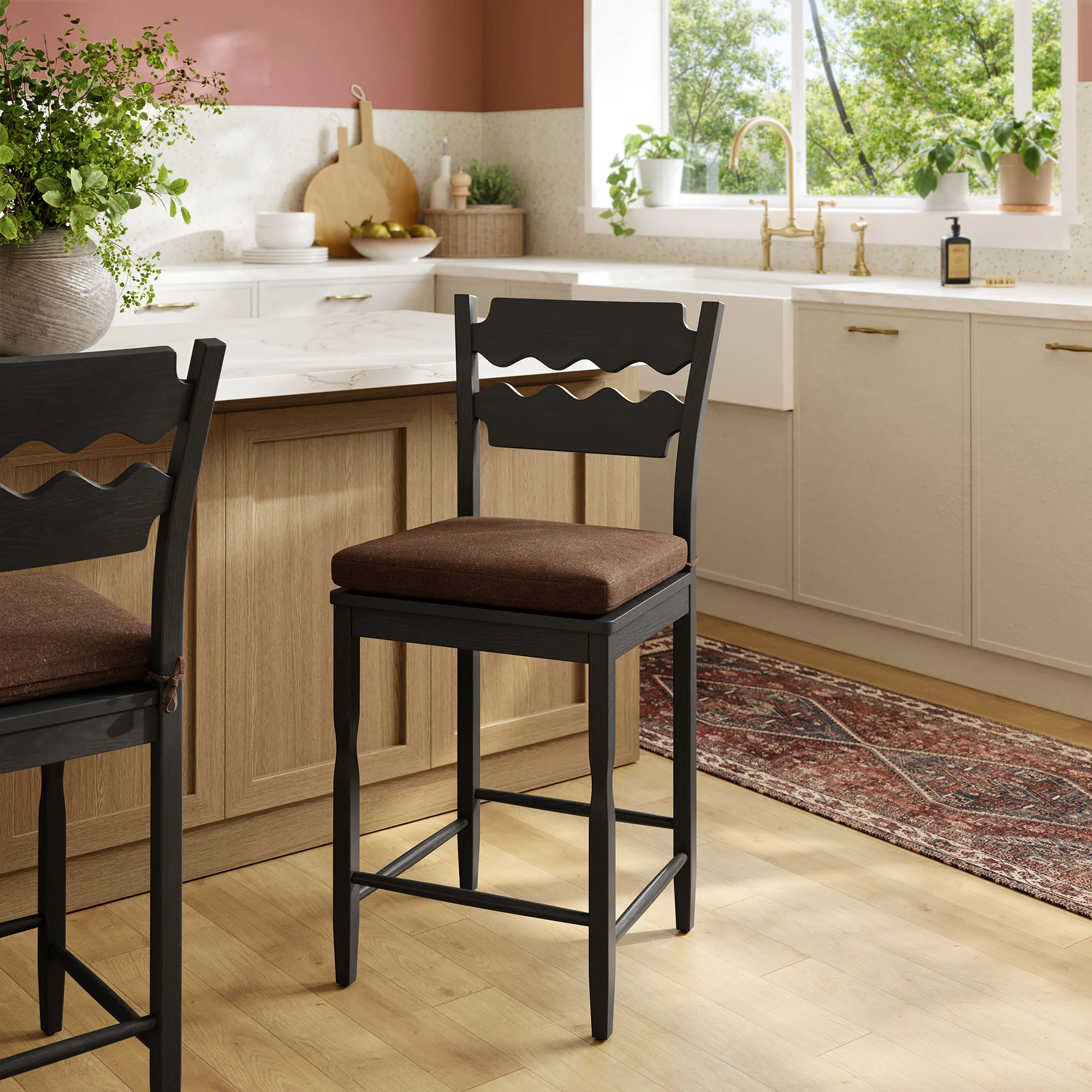 Jax Oak Wood Counter Stool With Wavy Razor Back and Cushion by Modway - Image 8