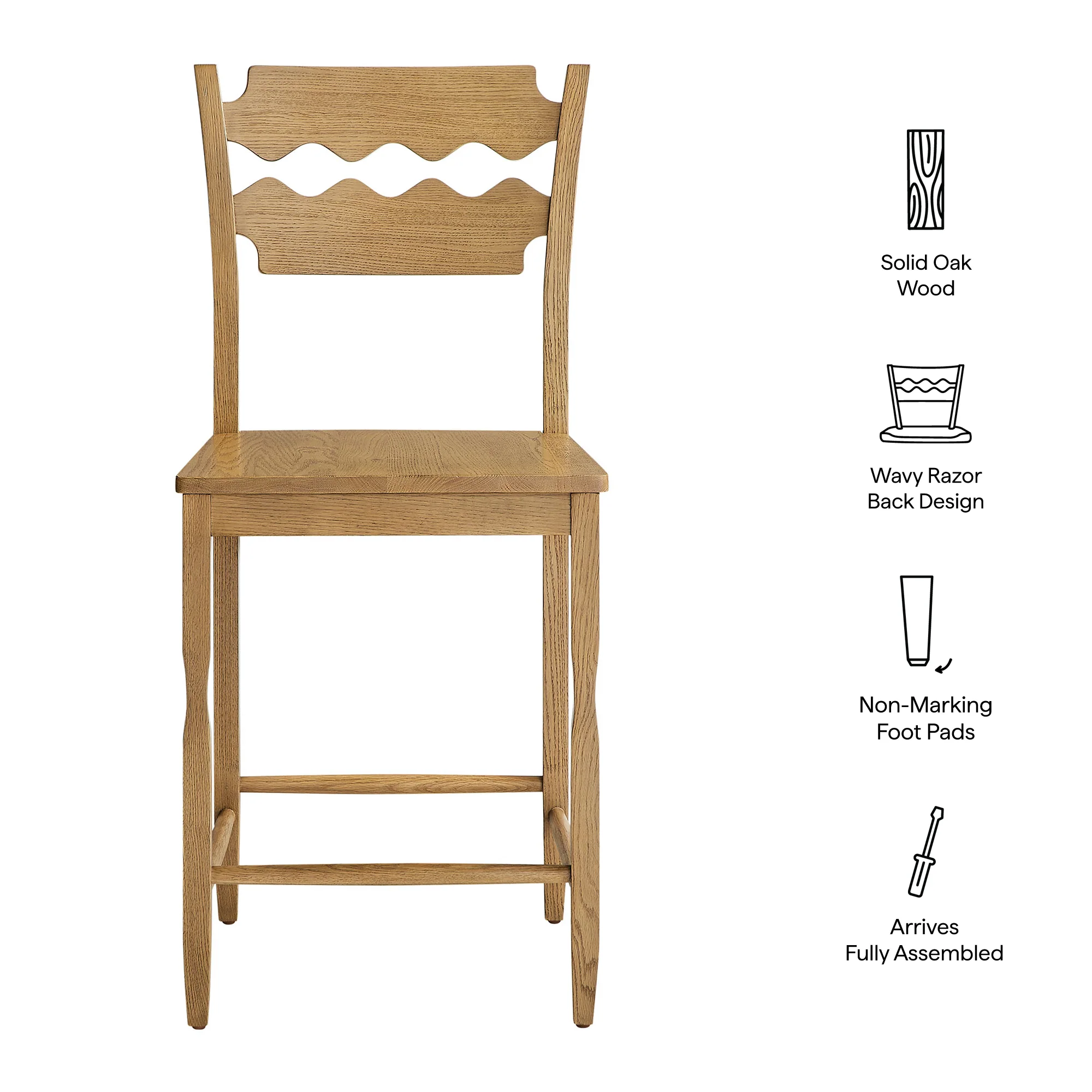 Jax Oak Wood Counter Stool With Wavy Razor Back by Modway - Image 19