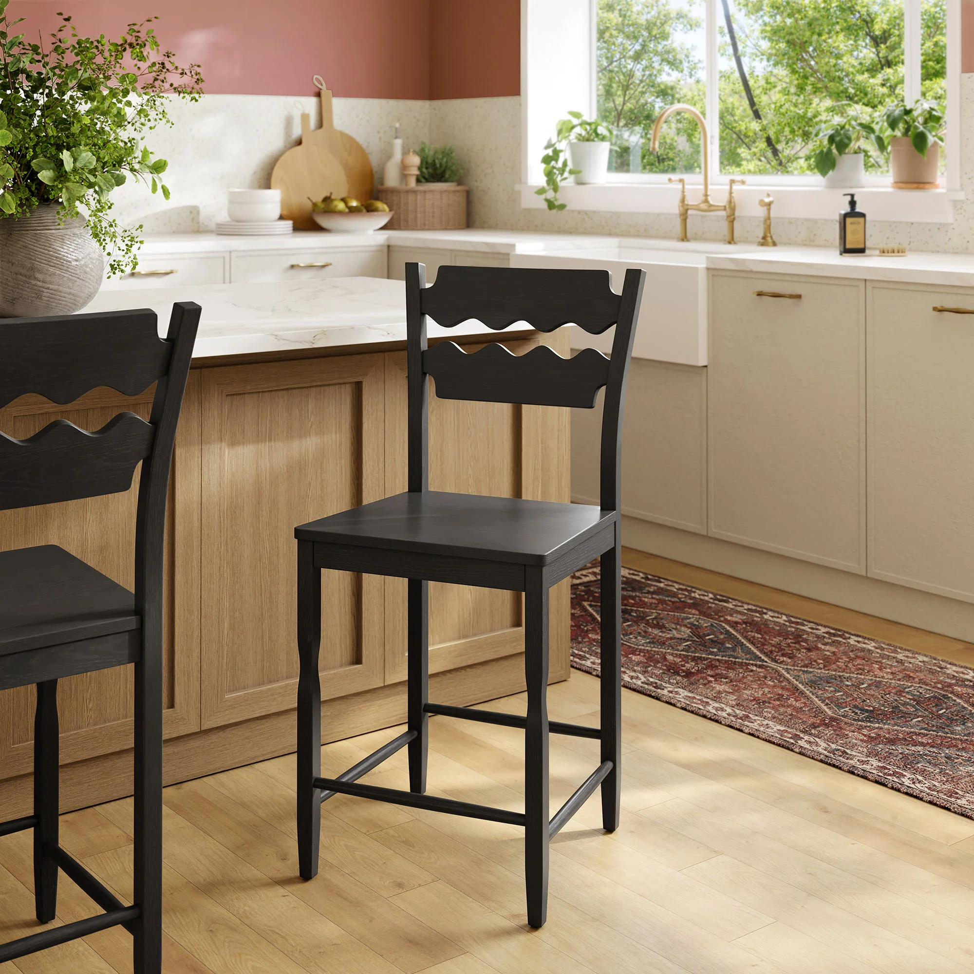 Jax Oak Wood Counter Stool With Wavy Razor Back by Modway - Image 8