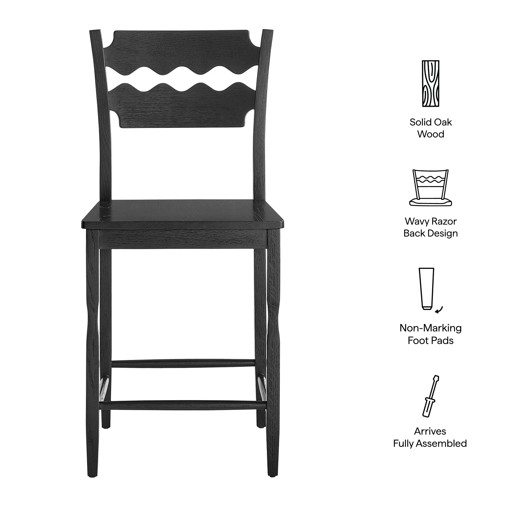 Jax Oak Wood Counter Stool With Wavy Razor Back by Modway - Image 9