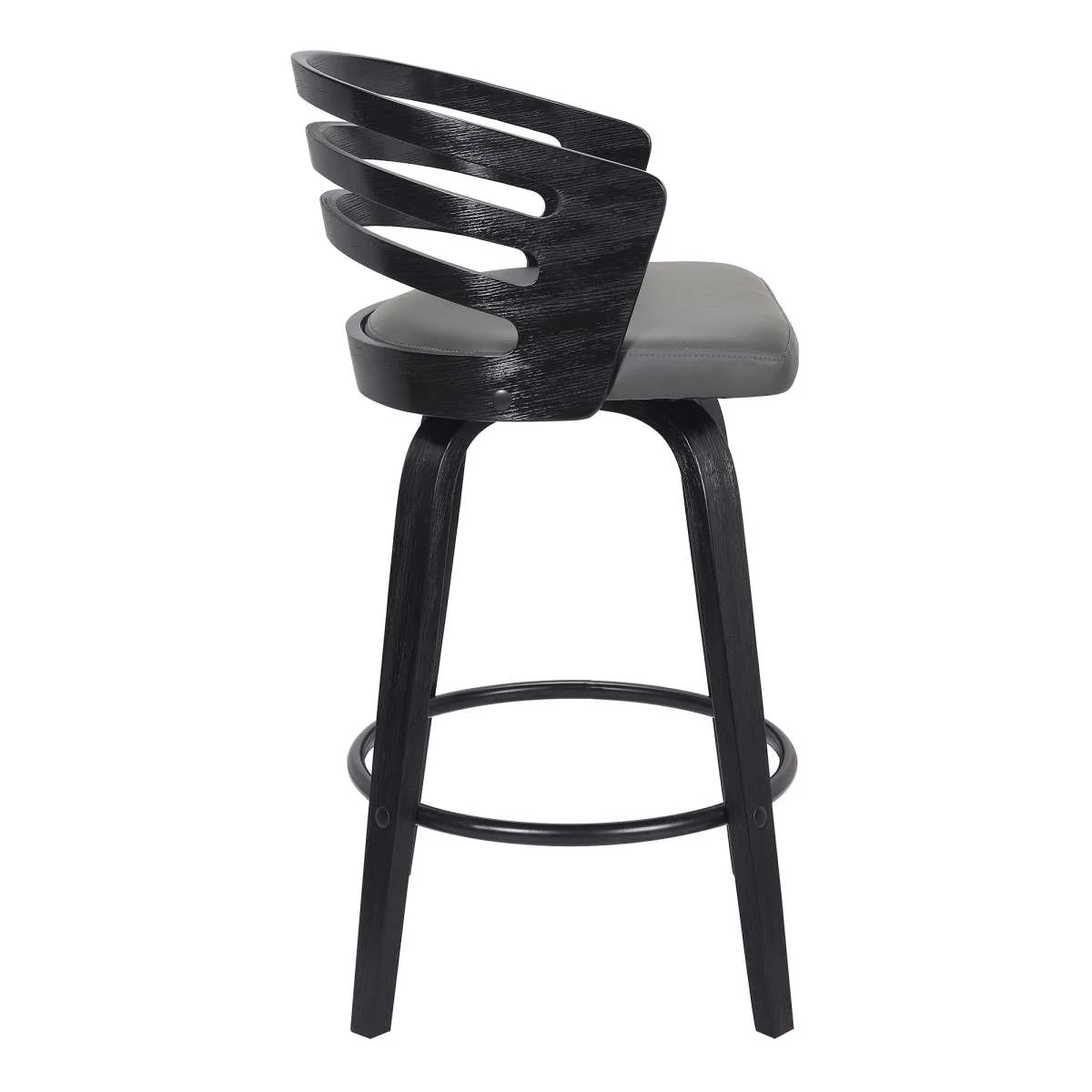 Jayden 26" Counter Height Swivel Grey Faux Leather and Black Wood Bar Stool By Armen Living - Image 3