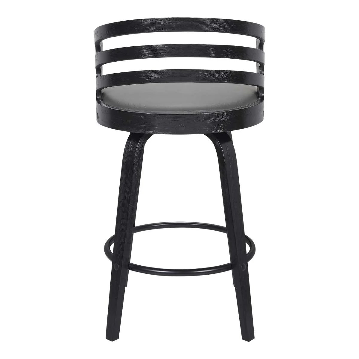 Jayden 26" Counter Height Swivel Grey Faux Leather and Black Wood Bar Stool By Armen Living - Image 4
