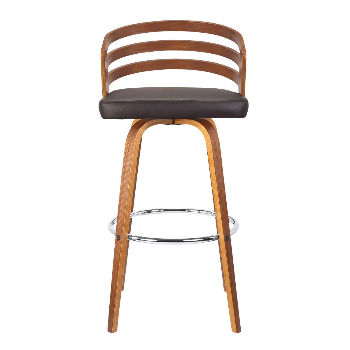 Jayden 30" Bar Height Swivel Brown Faux Leather and Walnut Wood Bar Stool By Armen Living - Image 2