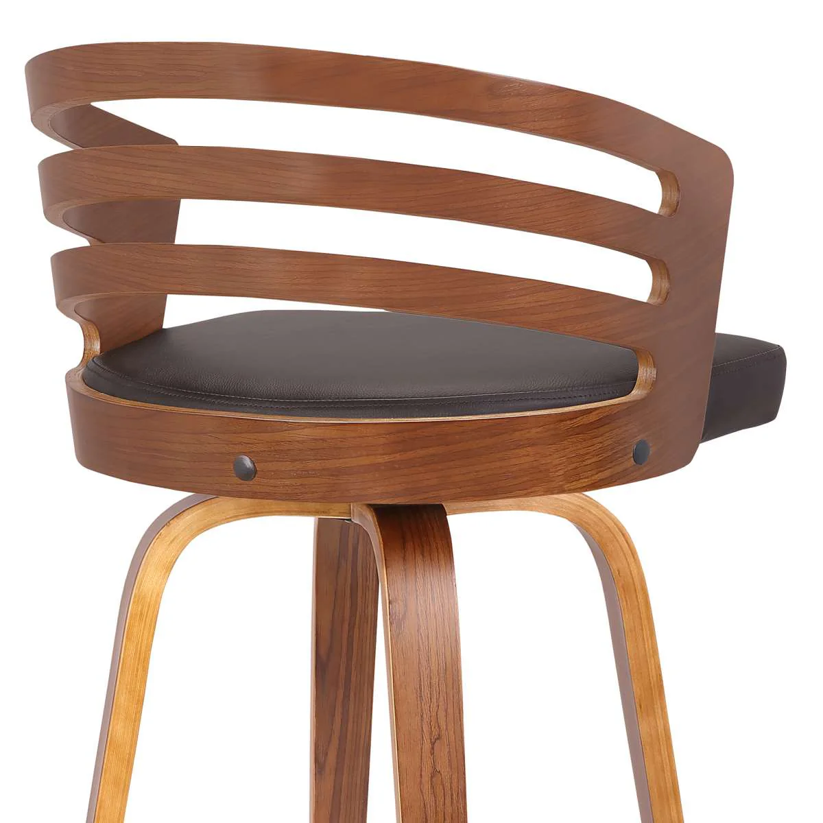 Jayden 30" Bar Height Swivel Brown Faux Leather and Walnut Wood Bar Stool By Armen Living - Image 4