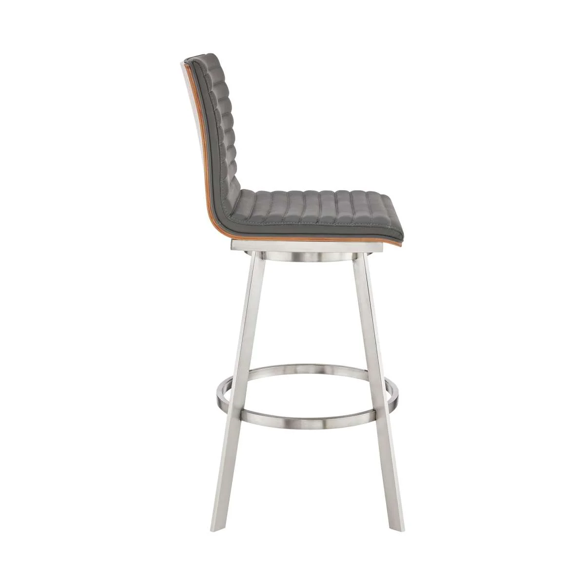 Jermaine 26" Counter Height Swivel Bar Stool in Brushed Stainless Steel Finish and Gray Faux Leather By Armen Living - Image 2