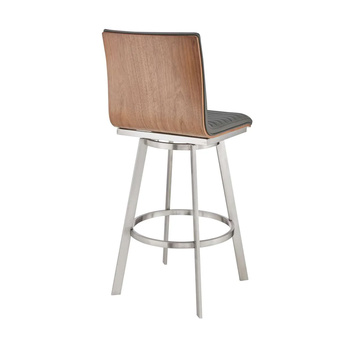 Jermaine 26" Counter Height Swivel Bar Stool in Brushed Stainless Steel Finish and Gray Faux Leather By Armen Living - Image 3