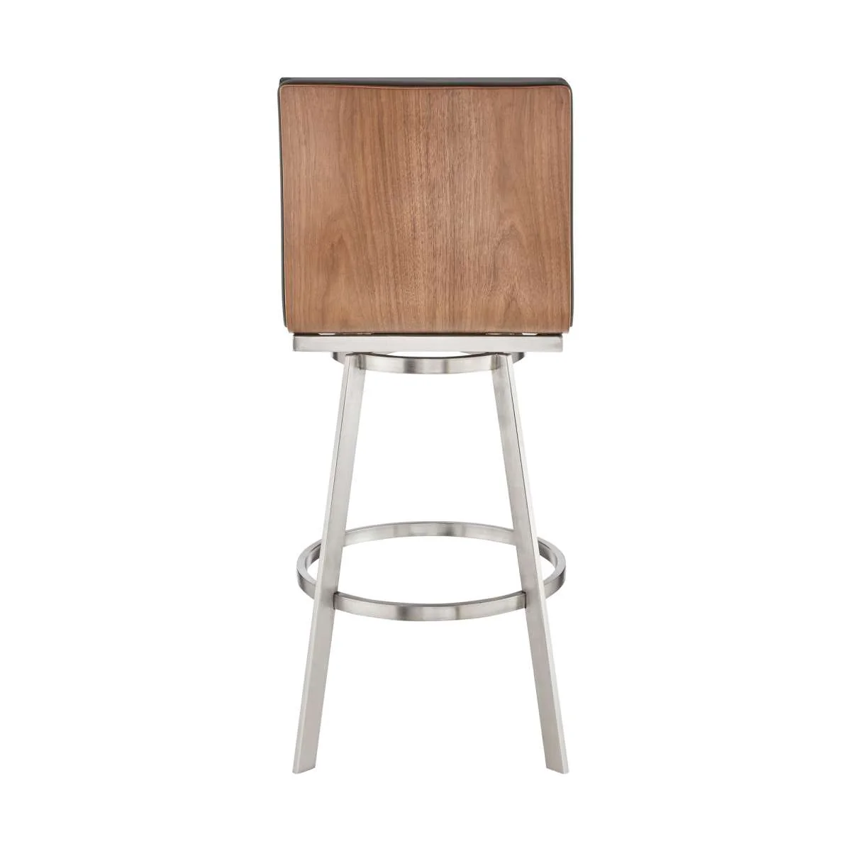Jermaine 26" Counter Height Swivel Bar Stool in Brushed Stainless Steel Finish and Gray Faux Leather By Armen Living - Image 4
