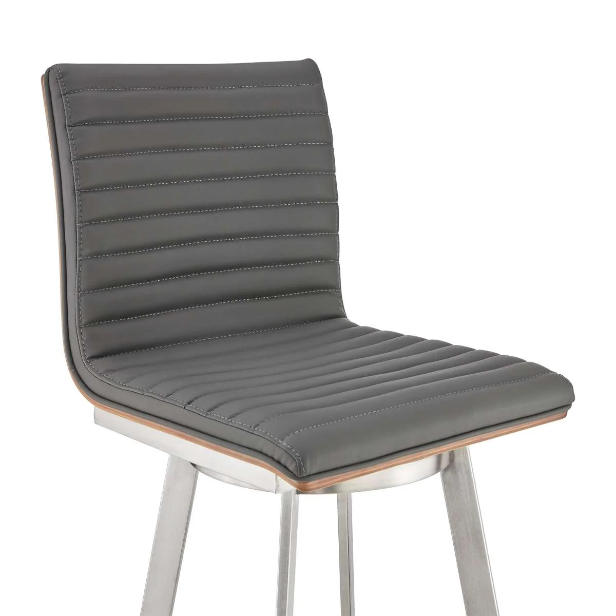 Jermaine 26" Counter Height Swivel Bar Stool in Brushed Stainless Steel Finish and Gray Faux Leather By Armen Living - Image 5