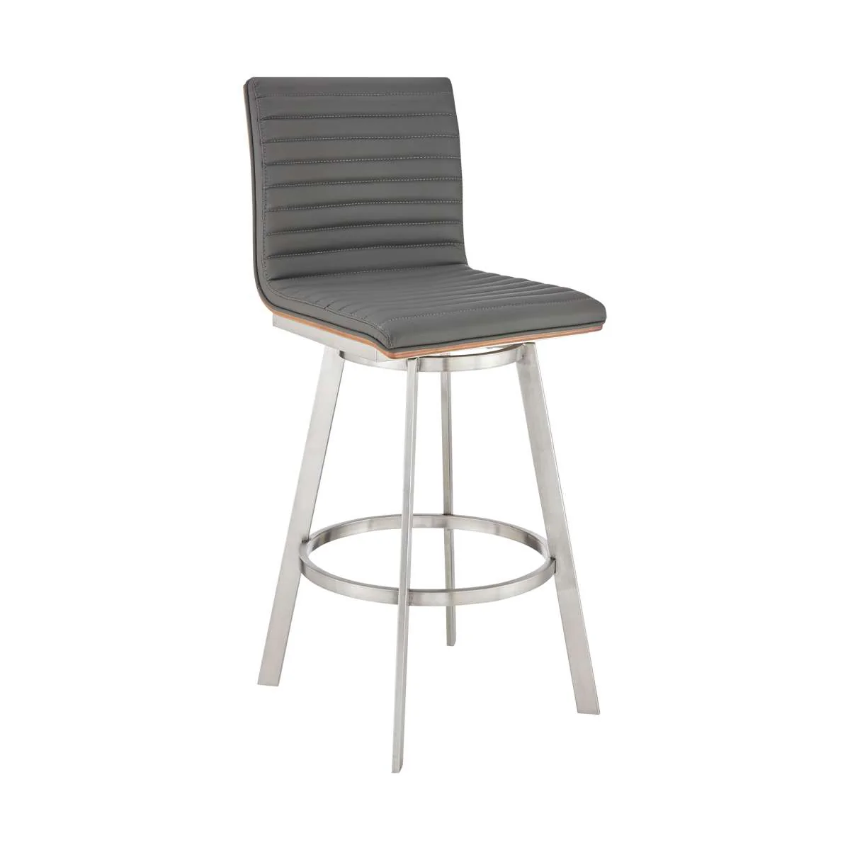 Jermaine 26" Counter Height Swivel Bar Stool in Brushed Stainless Steel Finish and Gray Faux Leather By Armen Living - Image 7