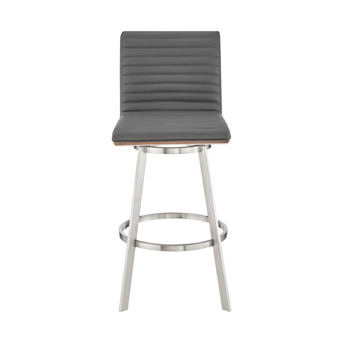 Jermaine 26" Counter Height Swivel Bar Stool in Brushed Stainless Steel Finish and Gray Faux Leather By Armen Living - Image 8