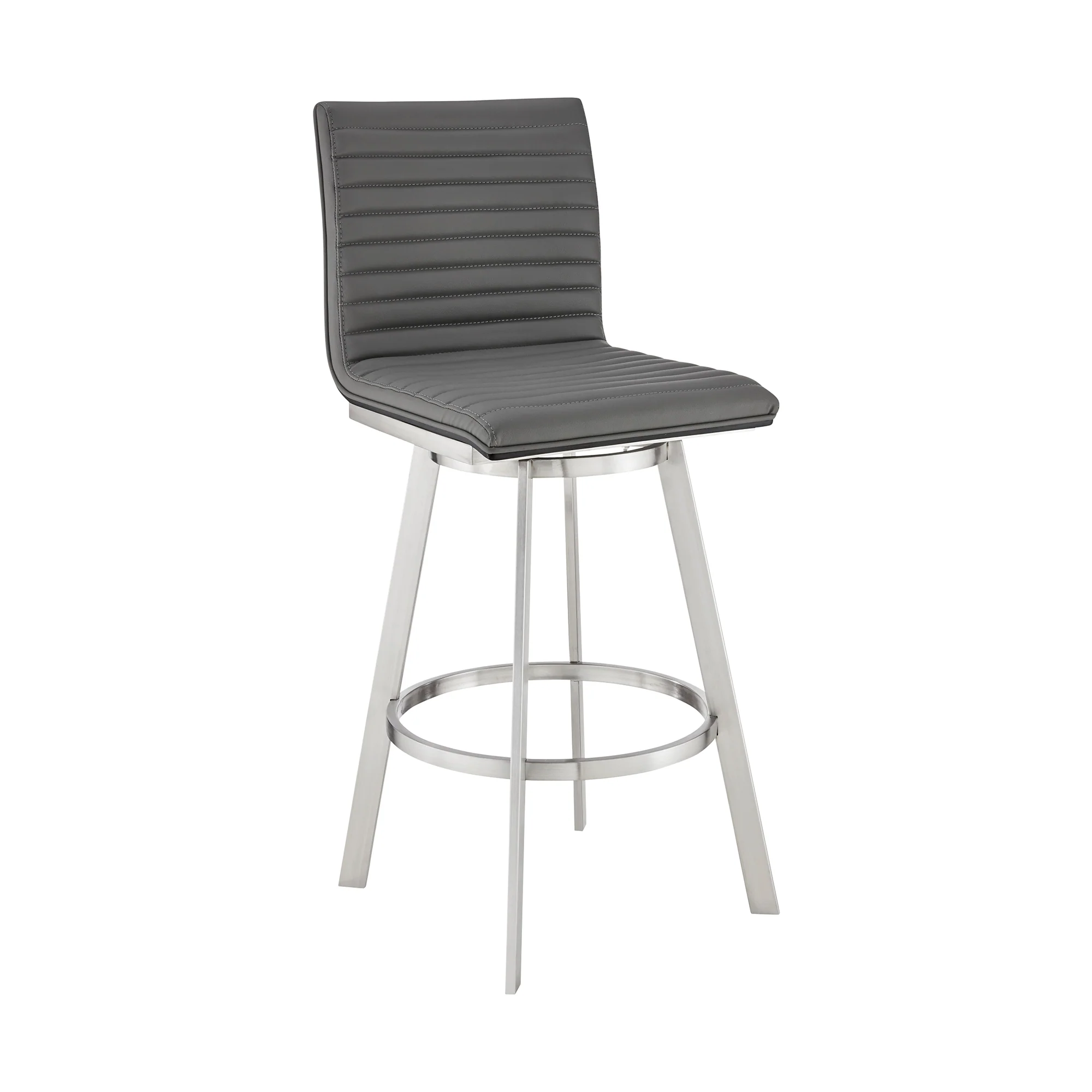 Jermaine 26" Counter Swivel Bar Stool in Brushed Stainless Steel Finish and Gray Faux Leather By Armen Living - Image 2