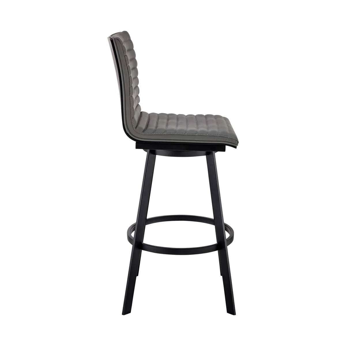 Jermaine 30" Bar Height Swivel Bar Stool in Matt Black Finish with Gray Faux Leather By Armen Living - Image 4